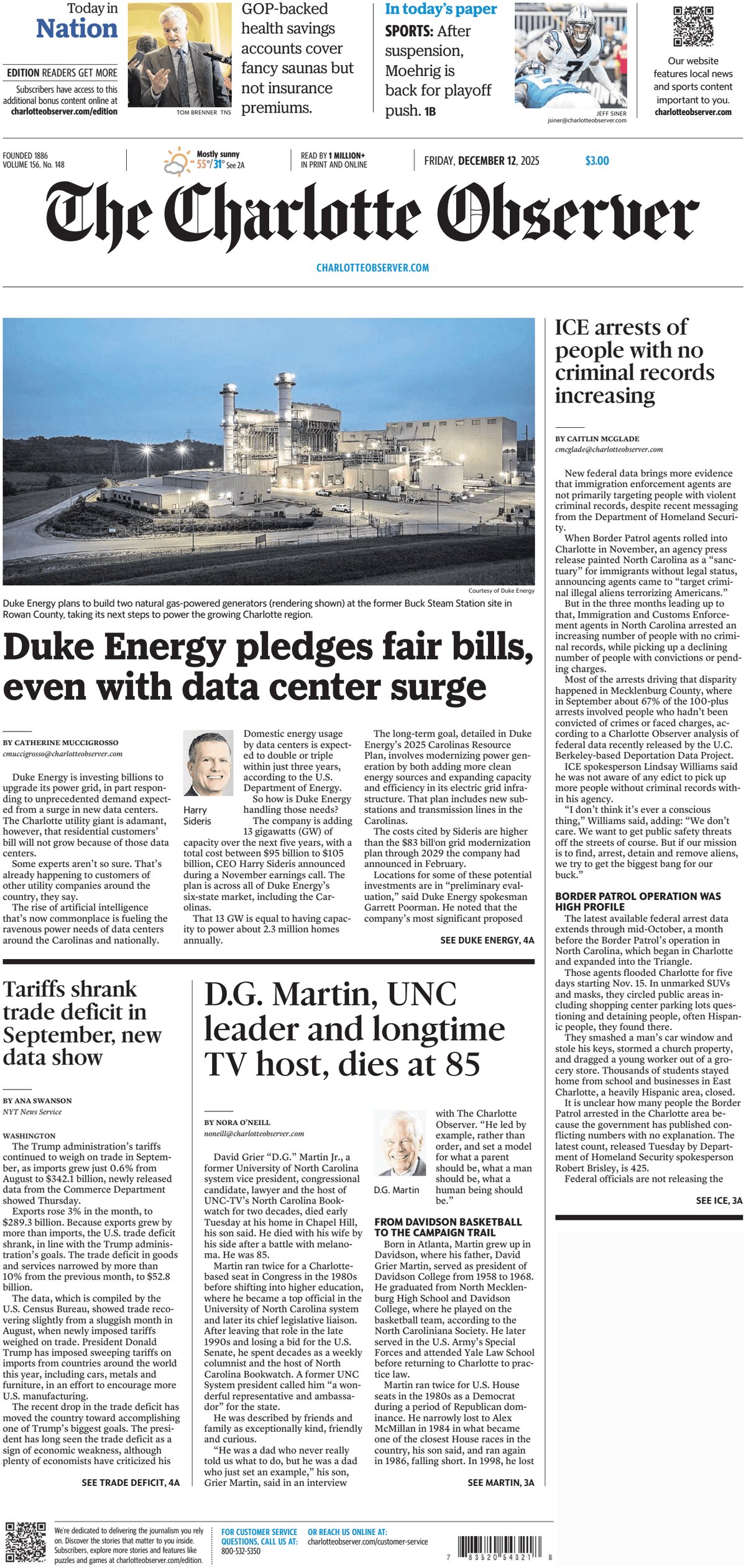 The Charlotte Observer - Cover - 12/12/2025