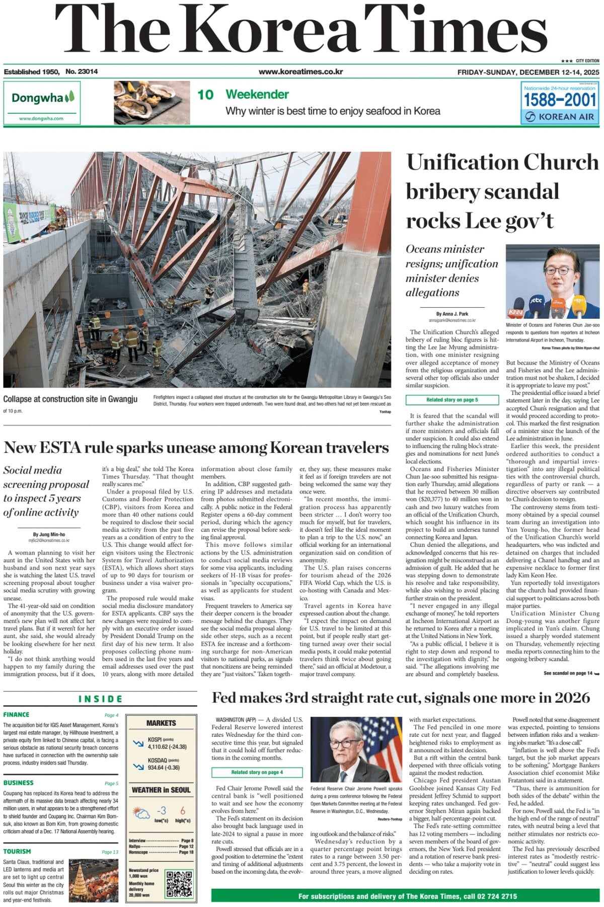 The Korea Times - Front Page - 12/14/2025