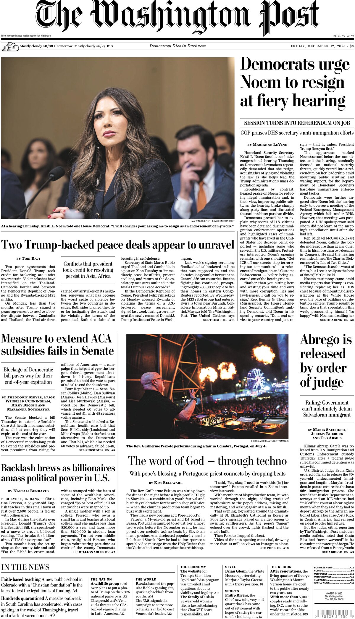 The Washington Post - Cover - 12/12/2025