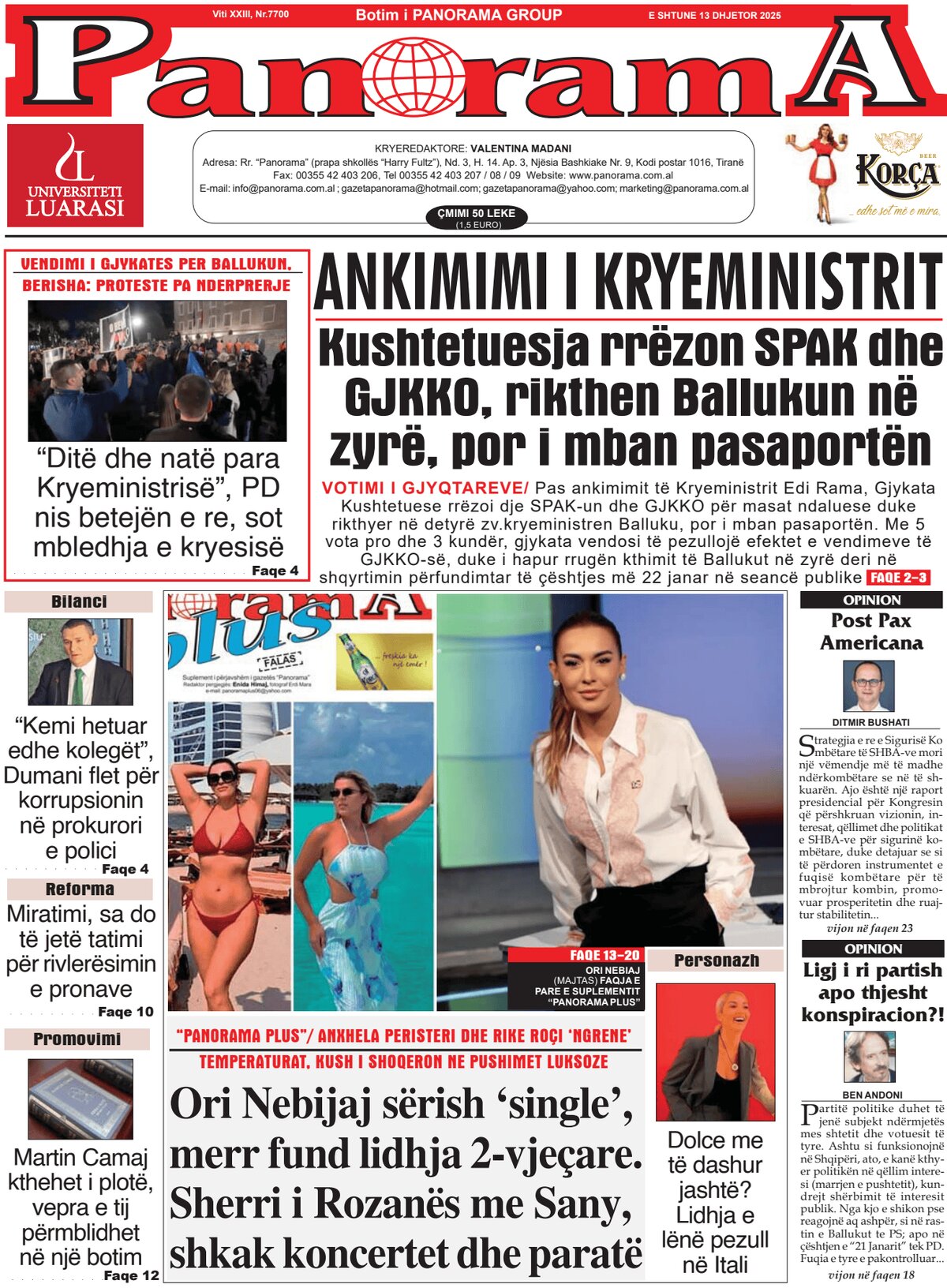 Gazeta Panorama - Front Page - 12/13/2025