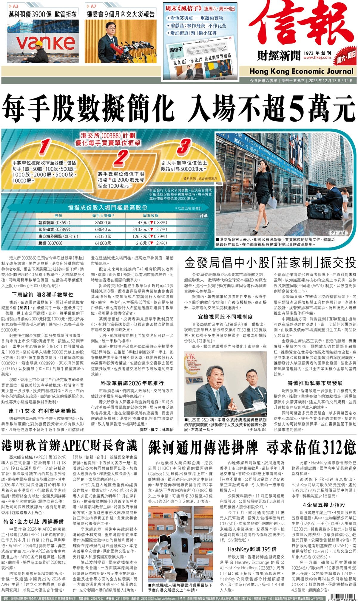 Hong Kong Economic Journal - Front Page - 12/13/2025