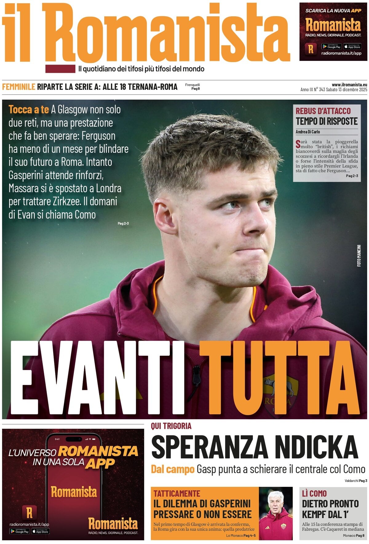 Il Romanista - Front Page - 12/13/2025