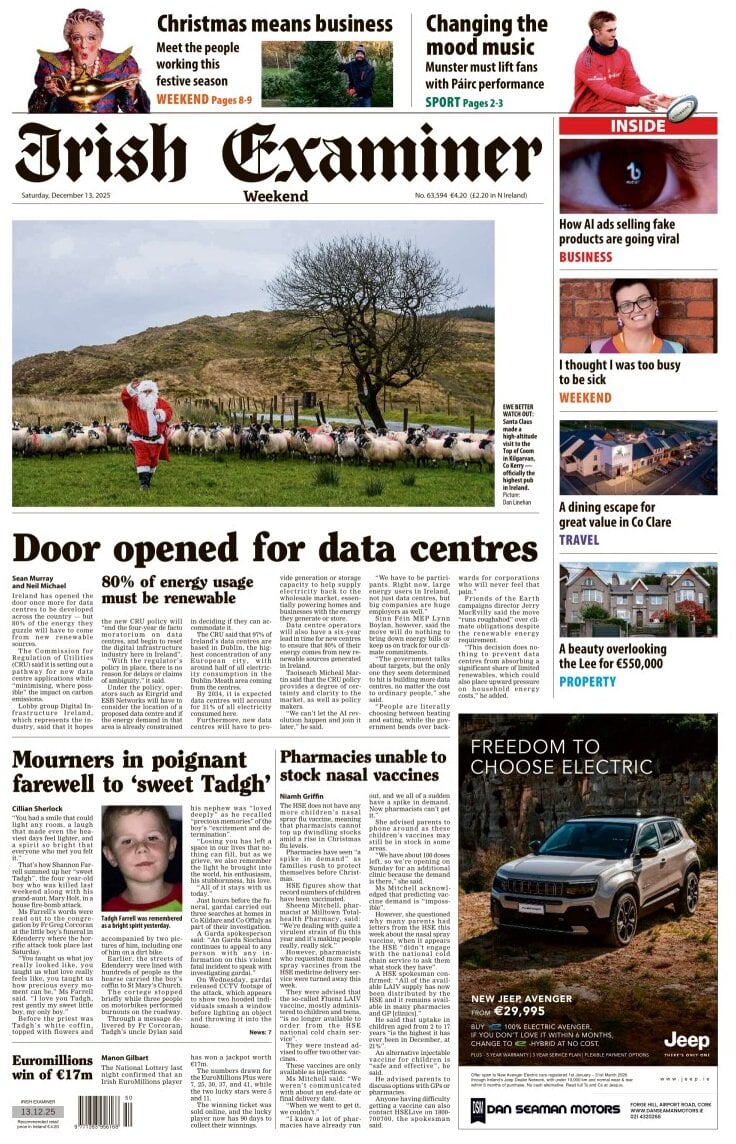 Irish Examiner - Front Page - 12/14/2025