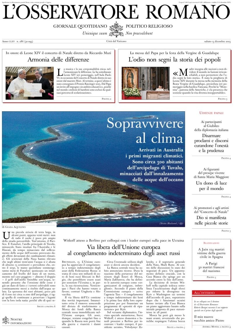 L'Osservatore Romano - Front Page - 12/13/2025