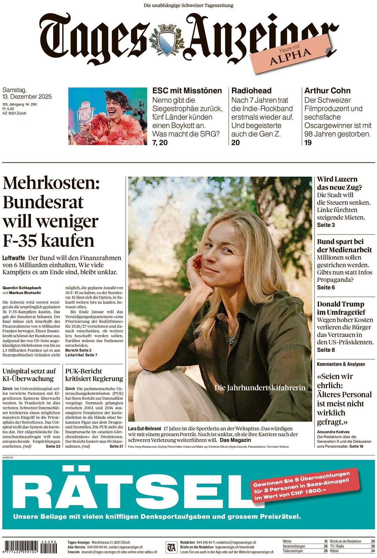 Tages-Anzeiger (Tagi TA) - Front Page - 12/14/2025