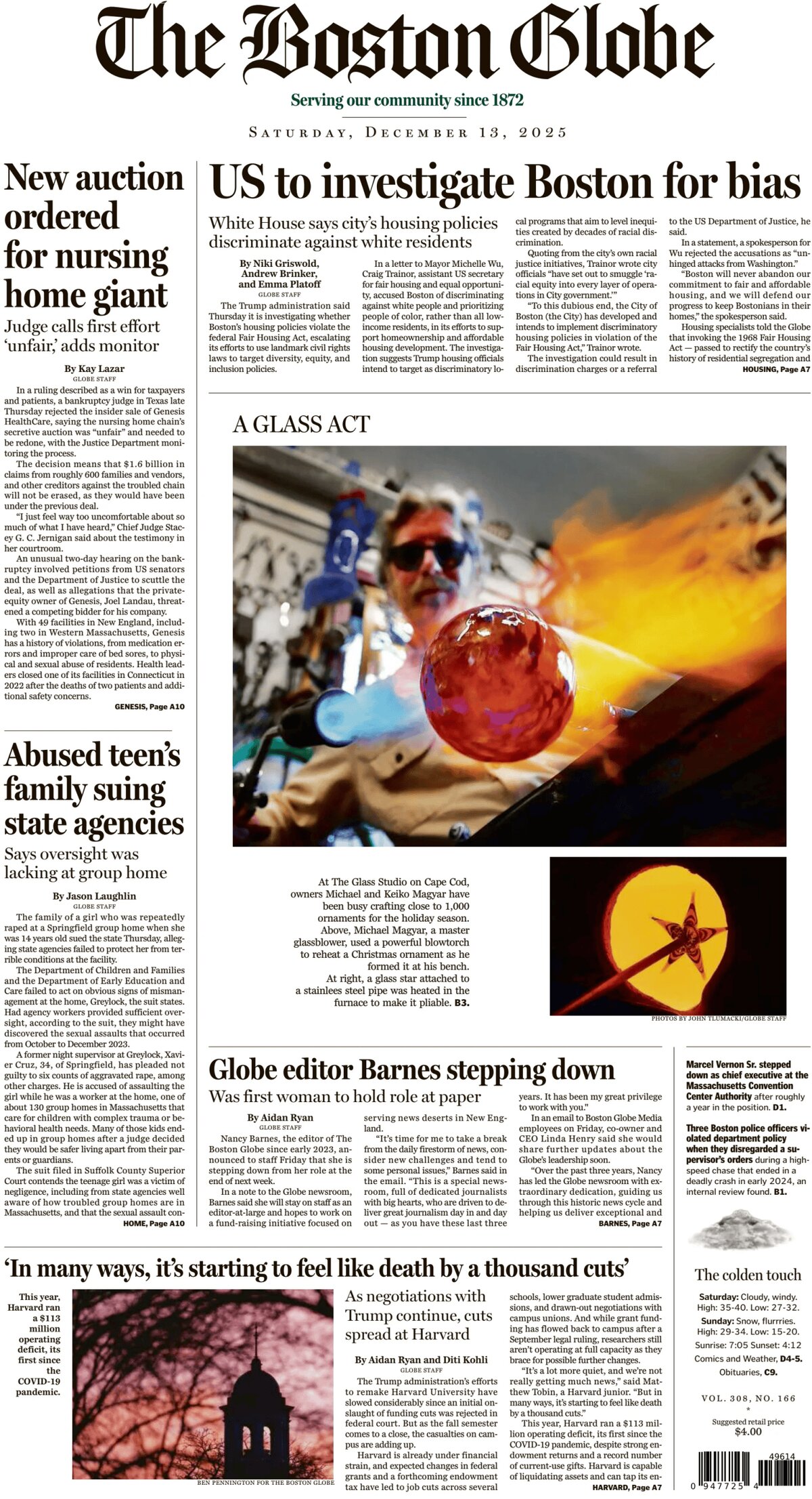 The Boston Globe - Cover - 12/13/2025