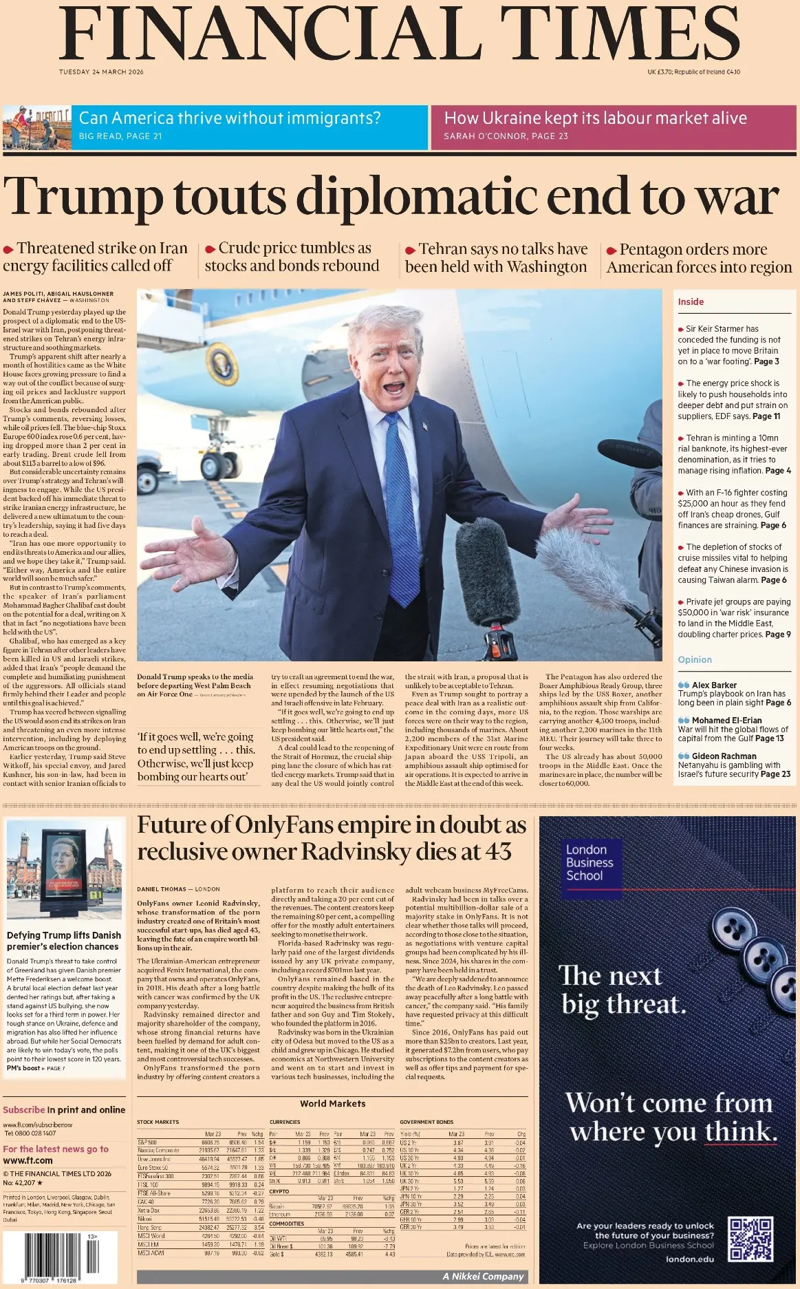 Front Page Financial Times 24/03/2026