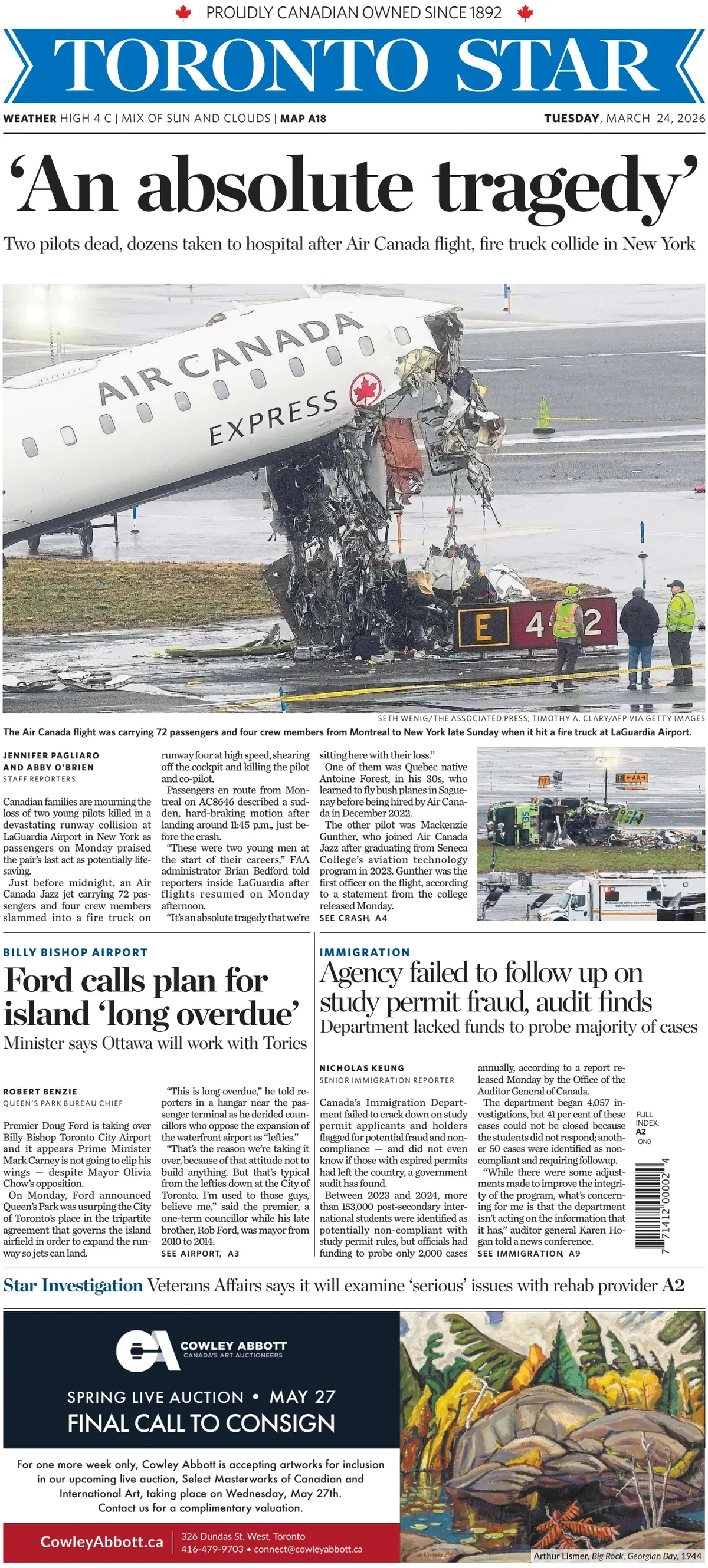 Front Page Toronto Star 24/03/2026