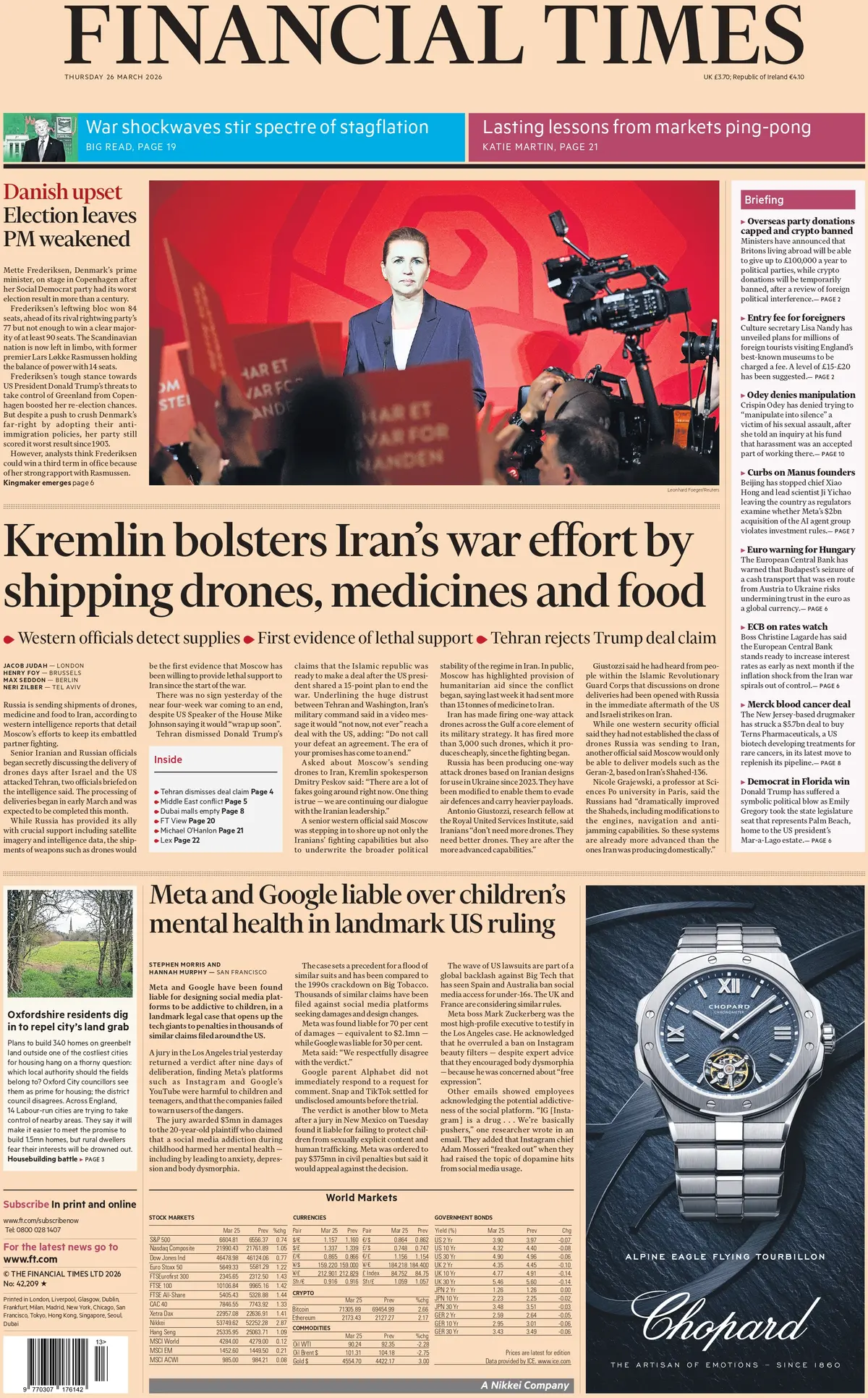 Front Page Financial Times 26/03/2026