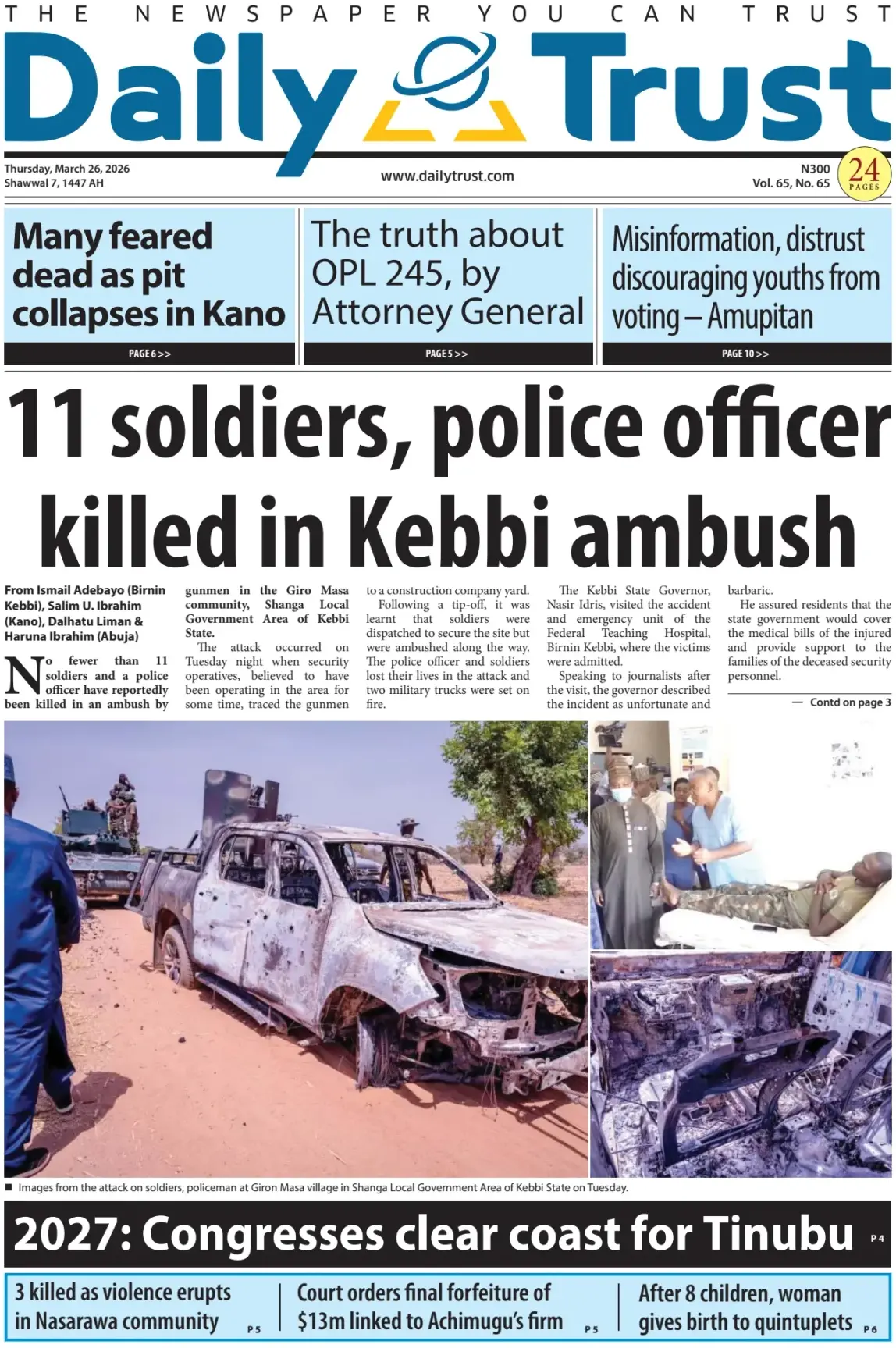 Front Page Daily Trust 26/03/2026