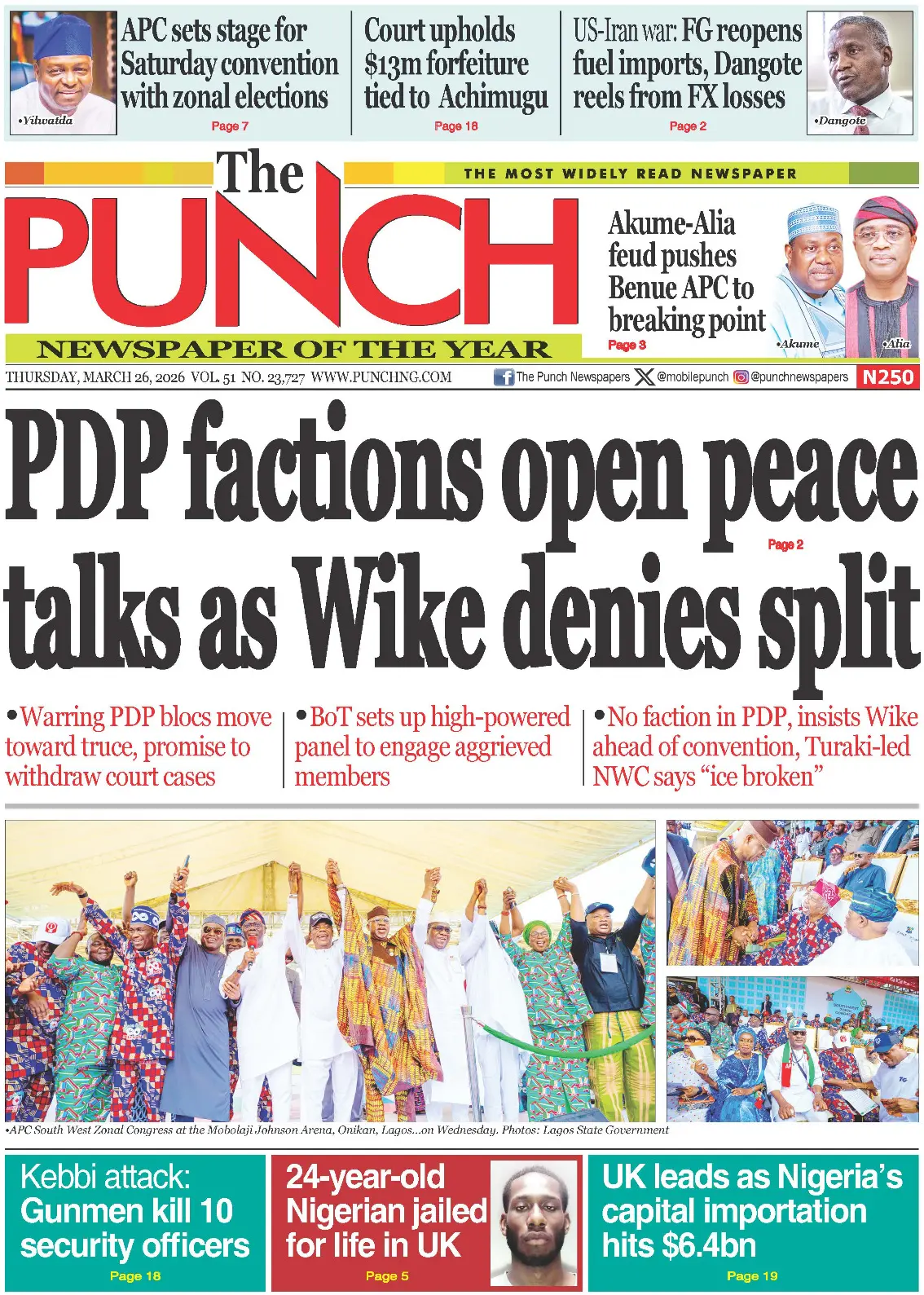 Front Page The Punch 26/03/2026