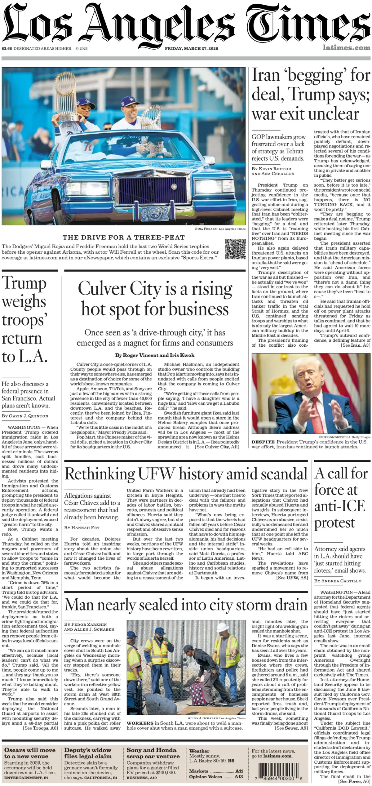 Cover Los Angeles Times 27/03/2026