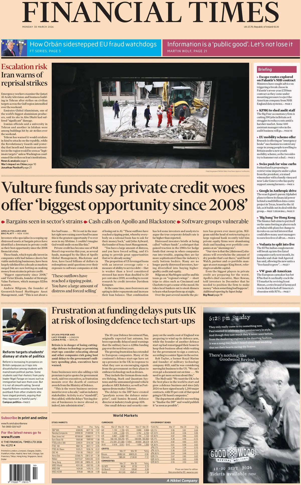 Front Page Financial Times 30/03/2026