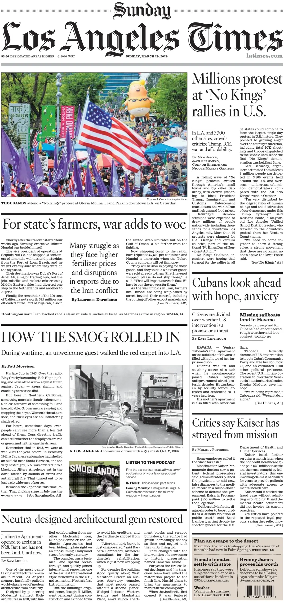 Cover Los Angeles Times 29/03/2026
