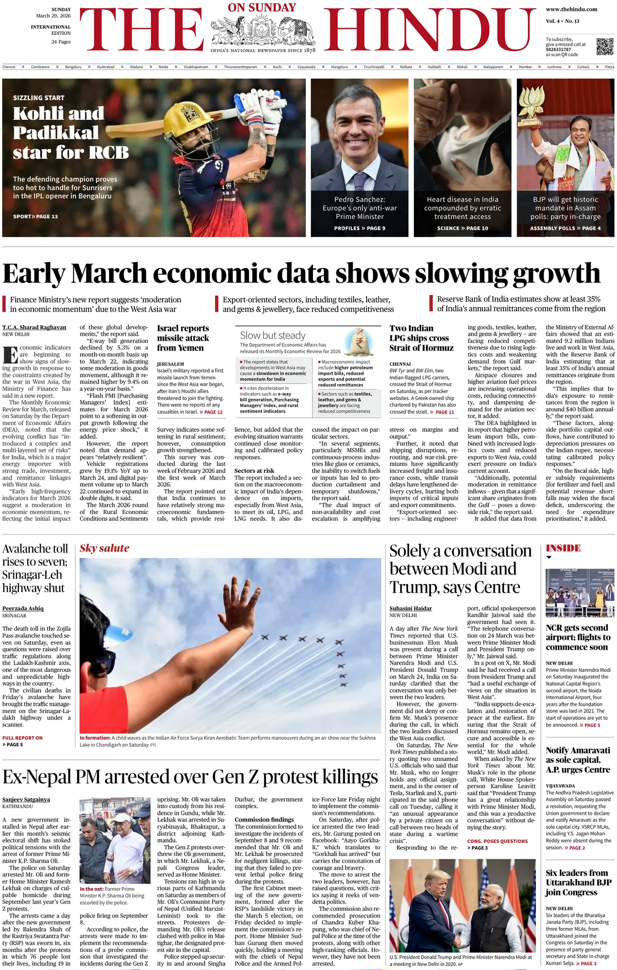 Front Page The Hindu 29/03/2026