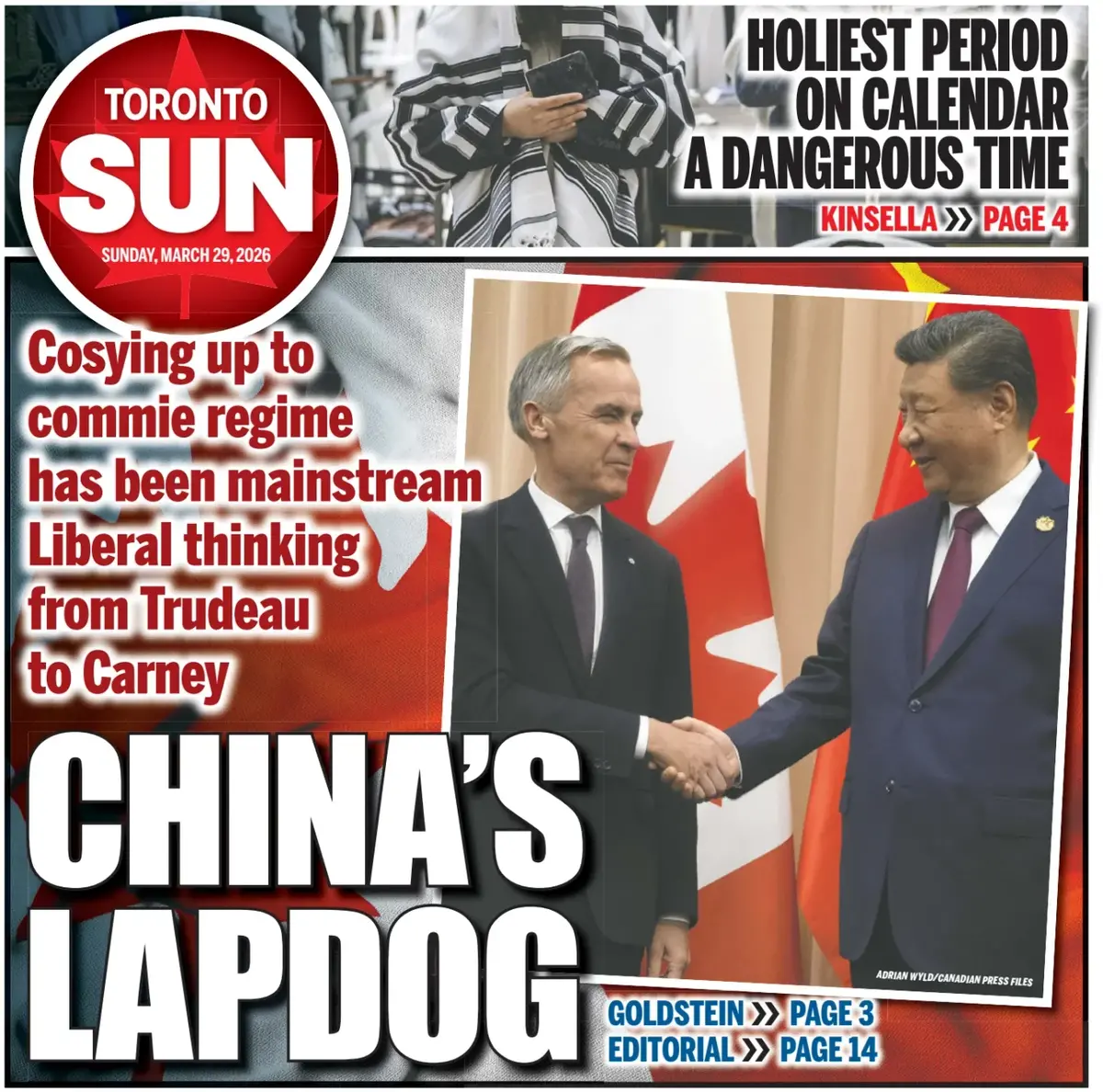 Front Page Toronto Sun 29/03/2026