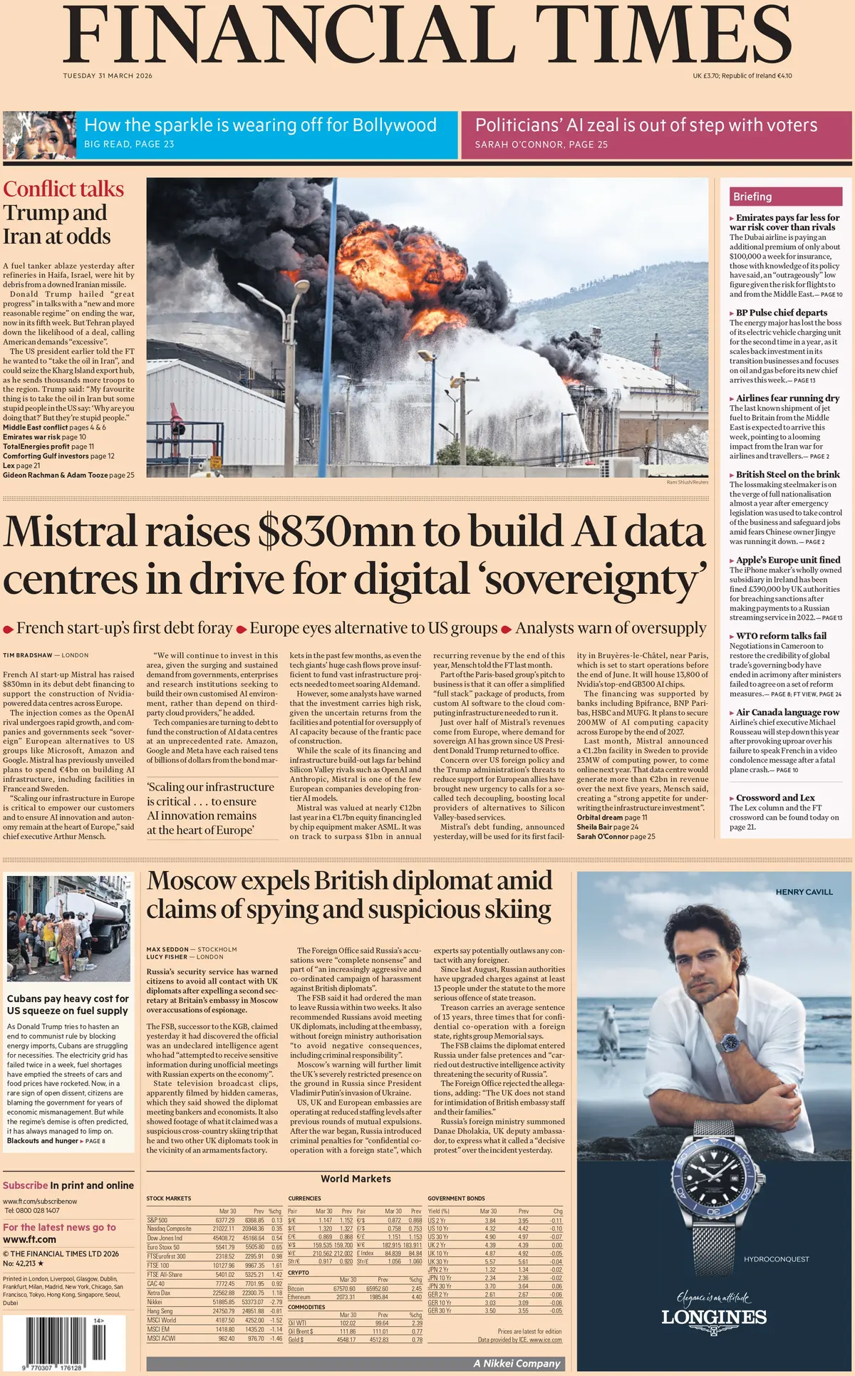 Front Page Financial Times 31/03/2026