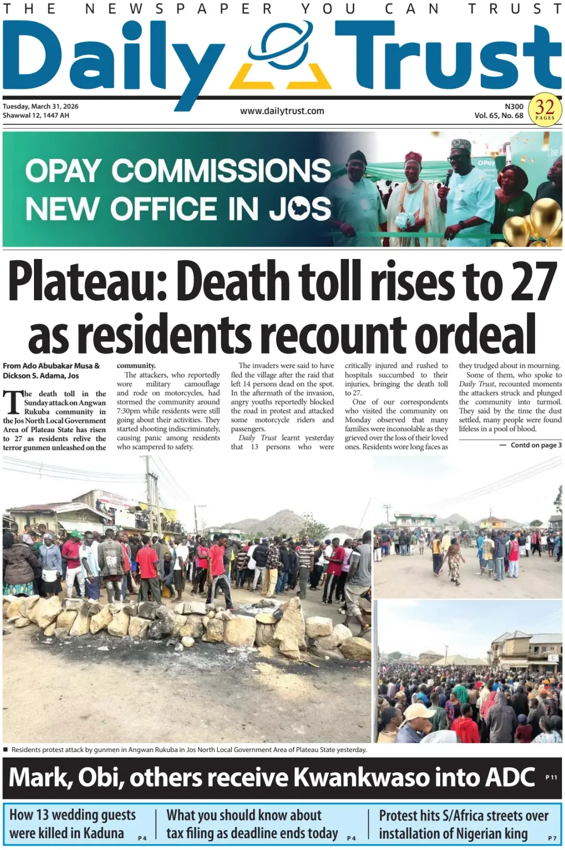 Front Page Daily Trust 31/03/2026