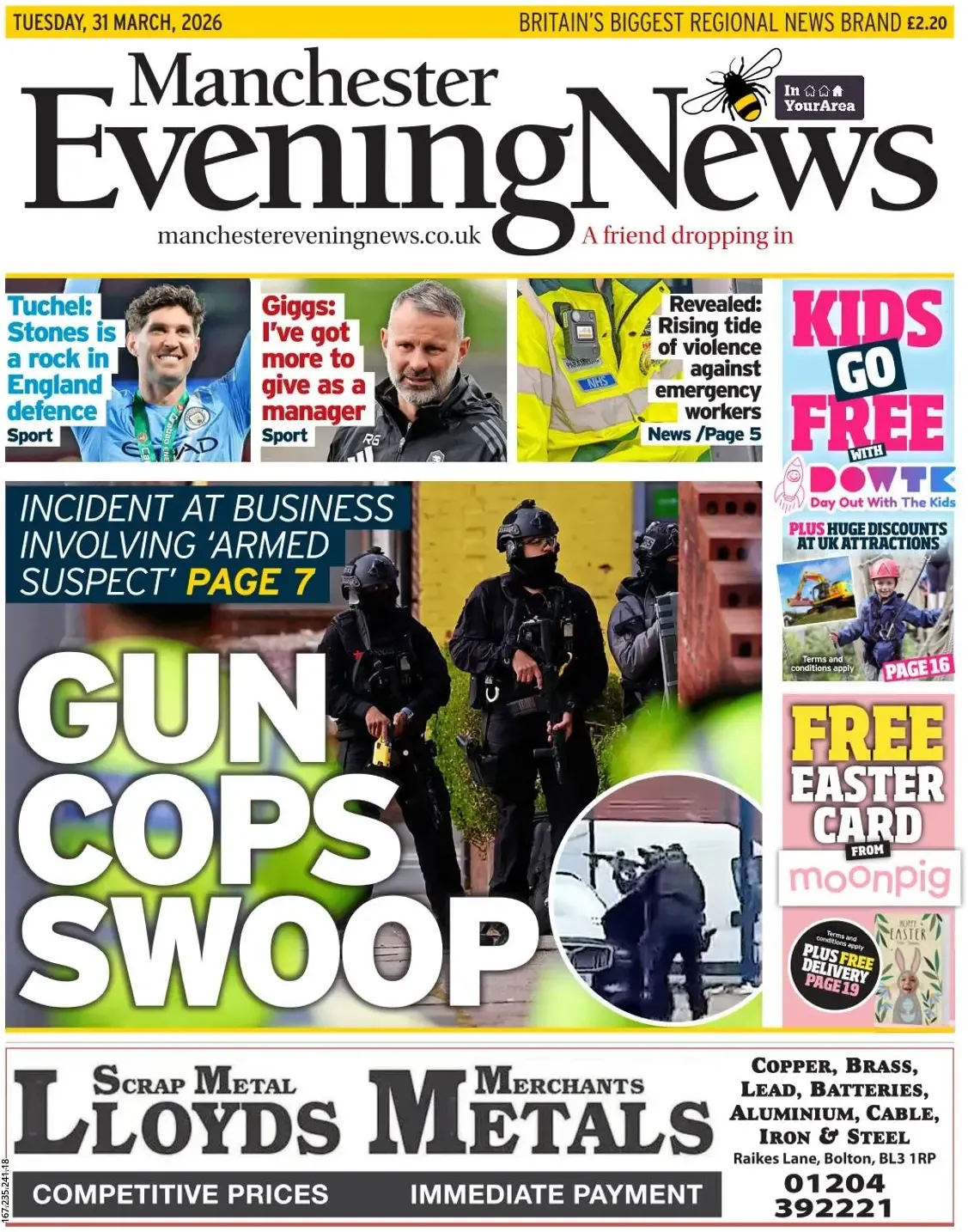 Front Page Manchester Evening News 31/03/2026