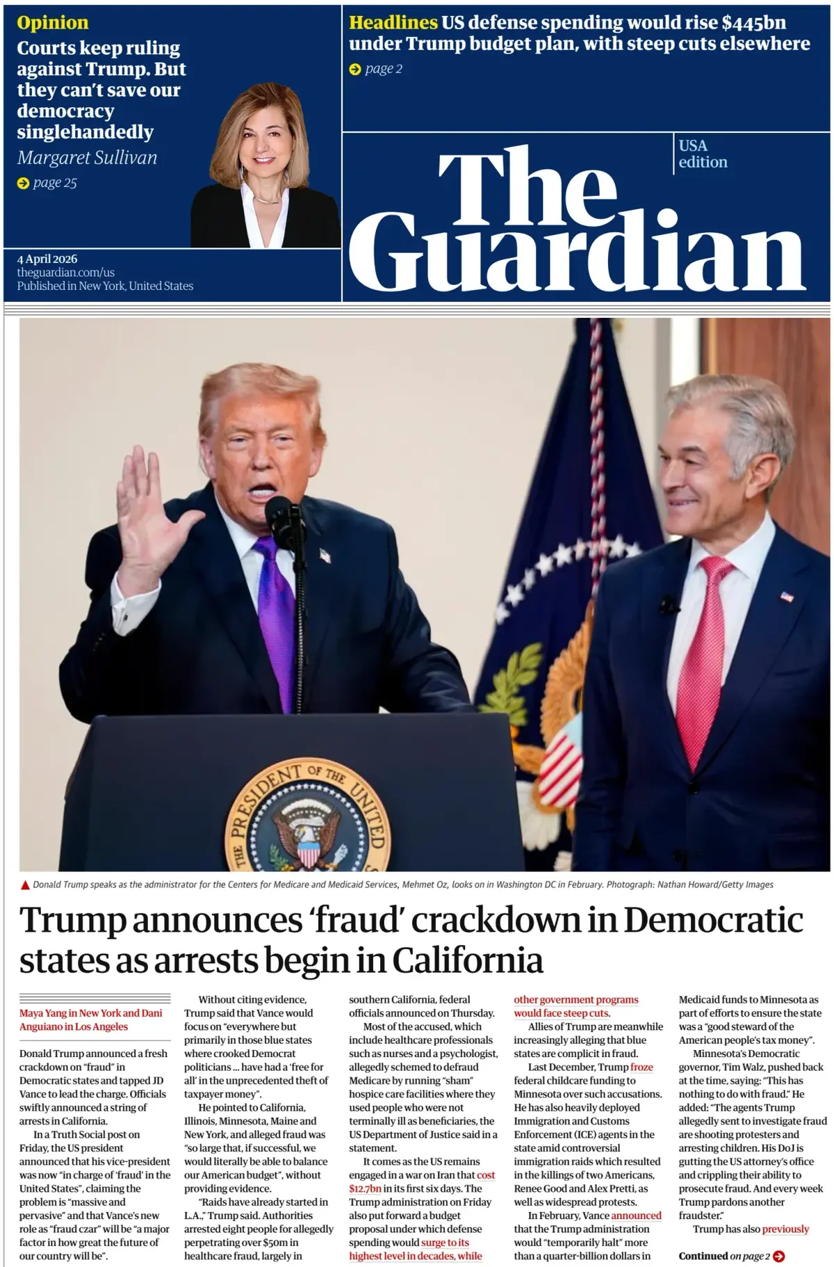 Cover The Guardian US 04/04/2026