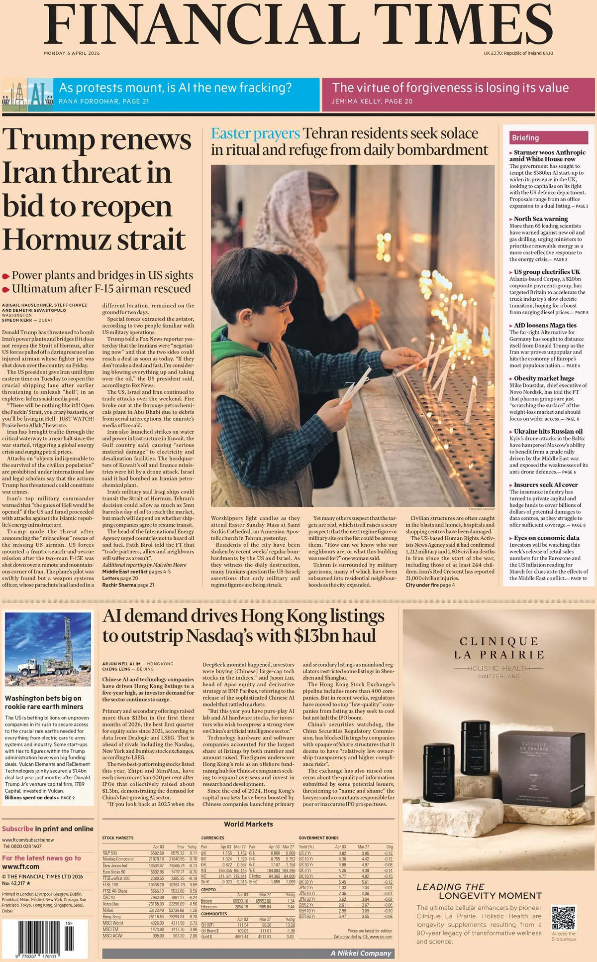Front Page Financial Times 06/04/2026
