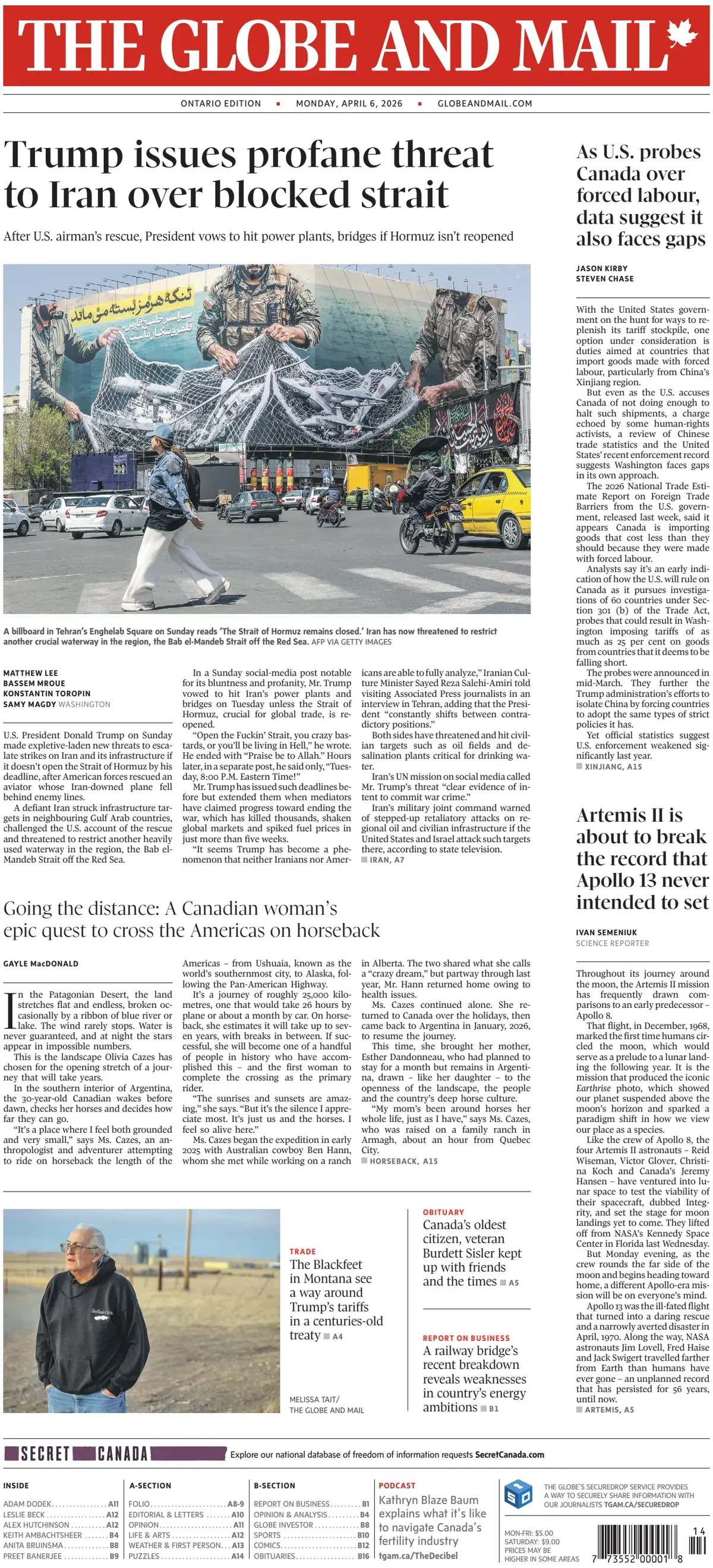 Front Page The Globe and Mail 06/04/2026