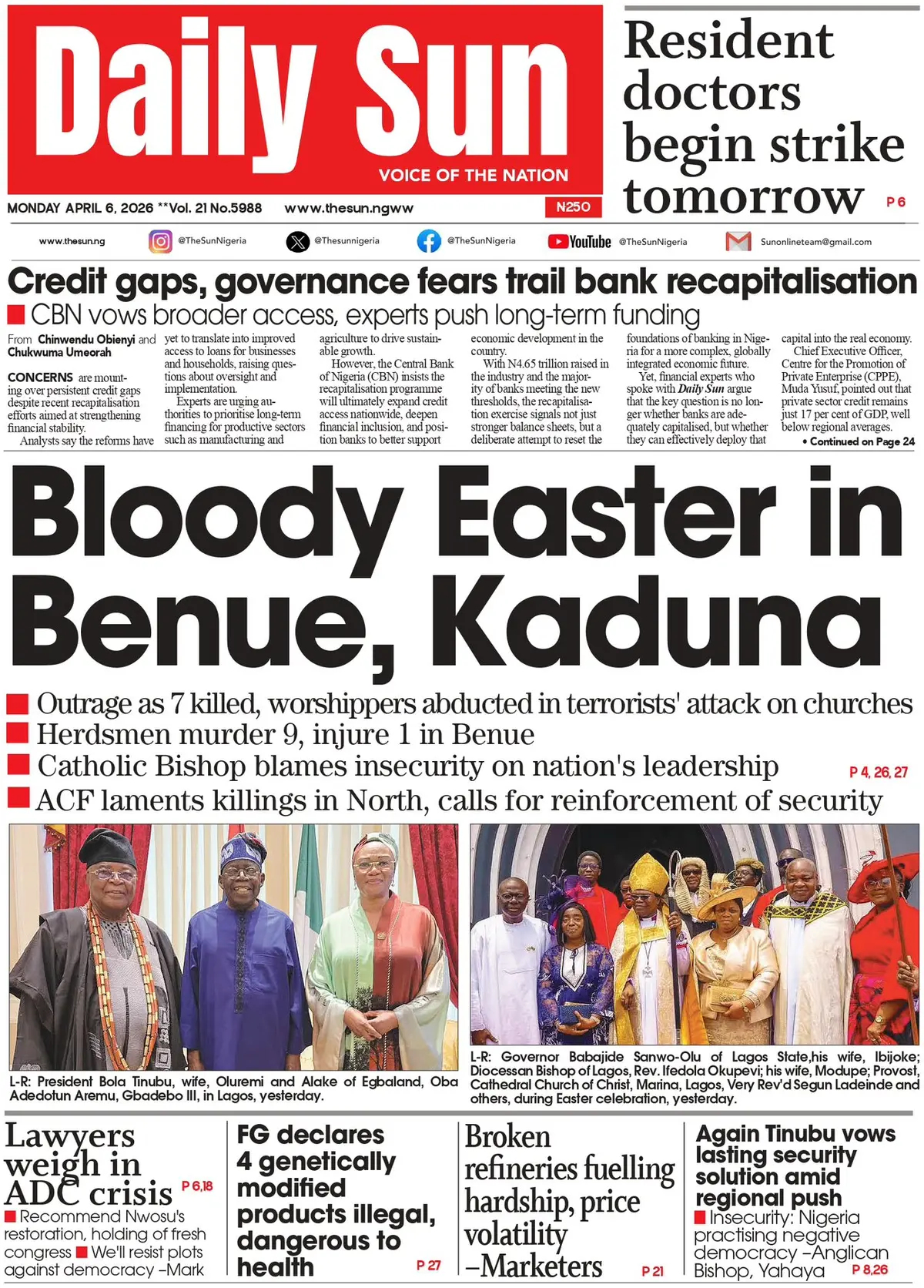 Front Page The Sun (Nigeria) 06/04/2026