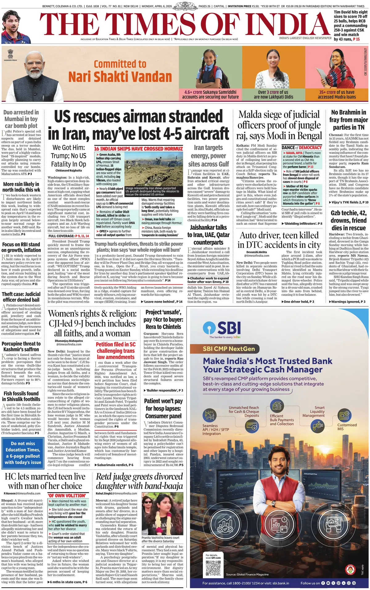 Front Page The Times of India 06/04/2026