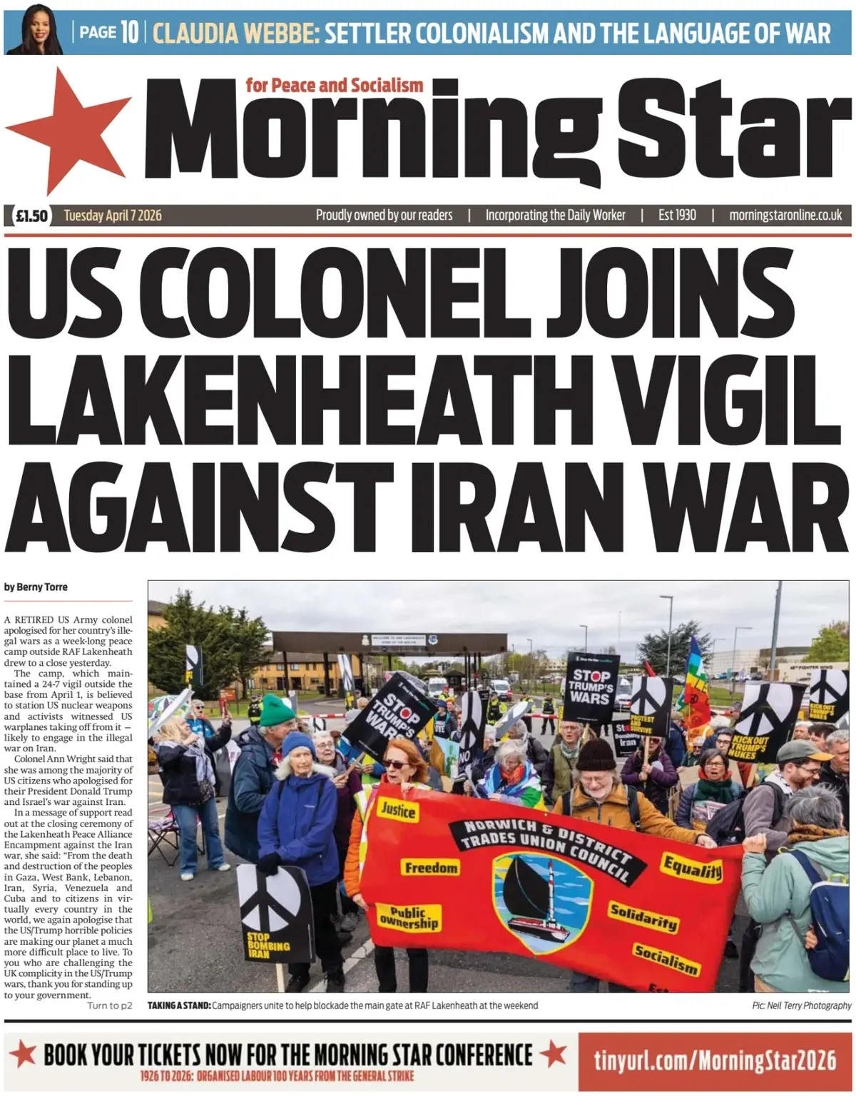 Front Page Morning Star 07/04/2026