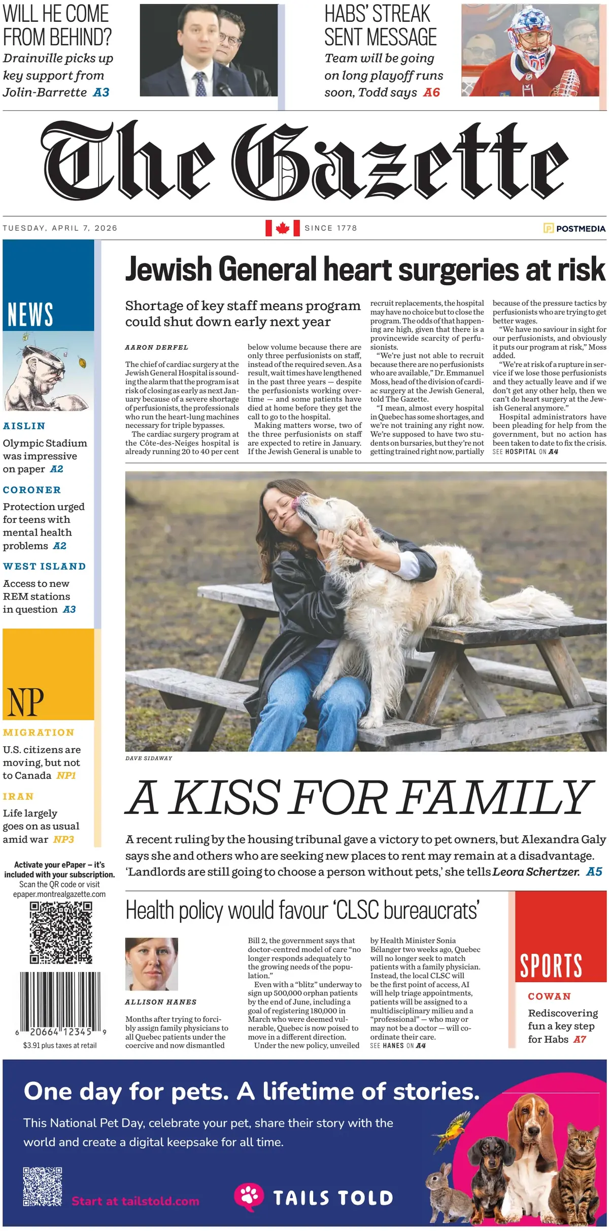 Front Page The Gazette (Montreal) 07/04/2026