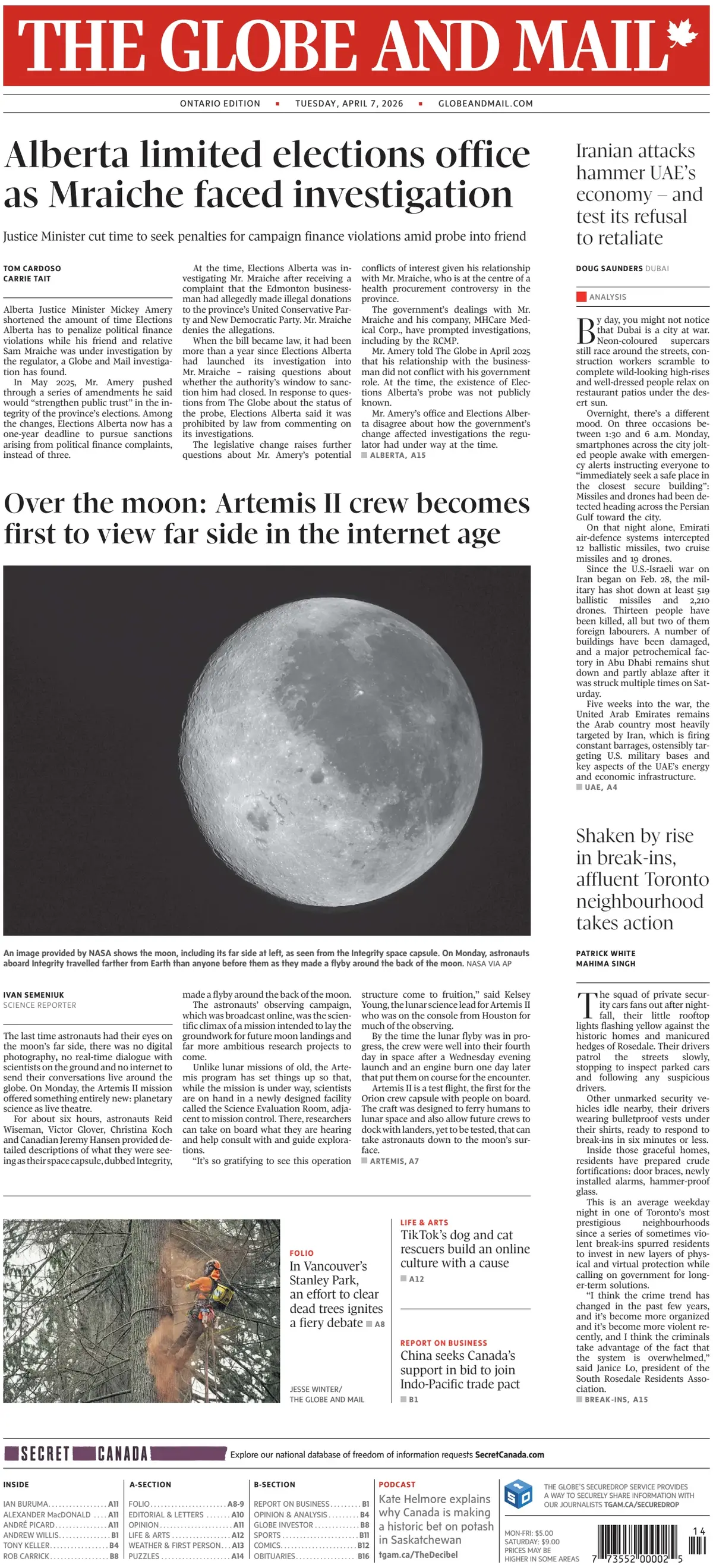 Front Page The Globe and Mail 07/04/2026