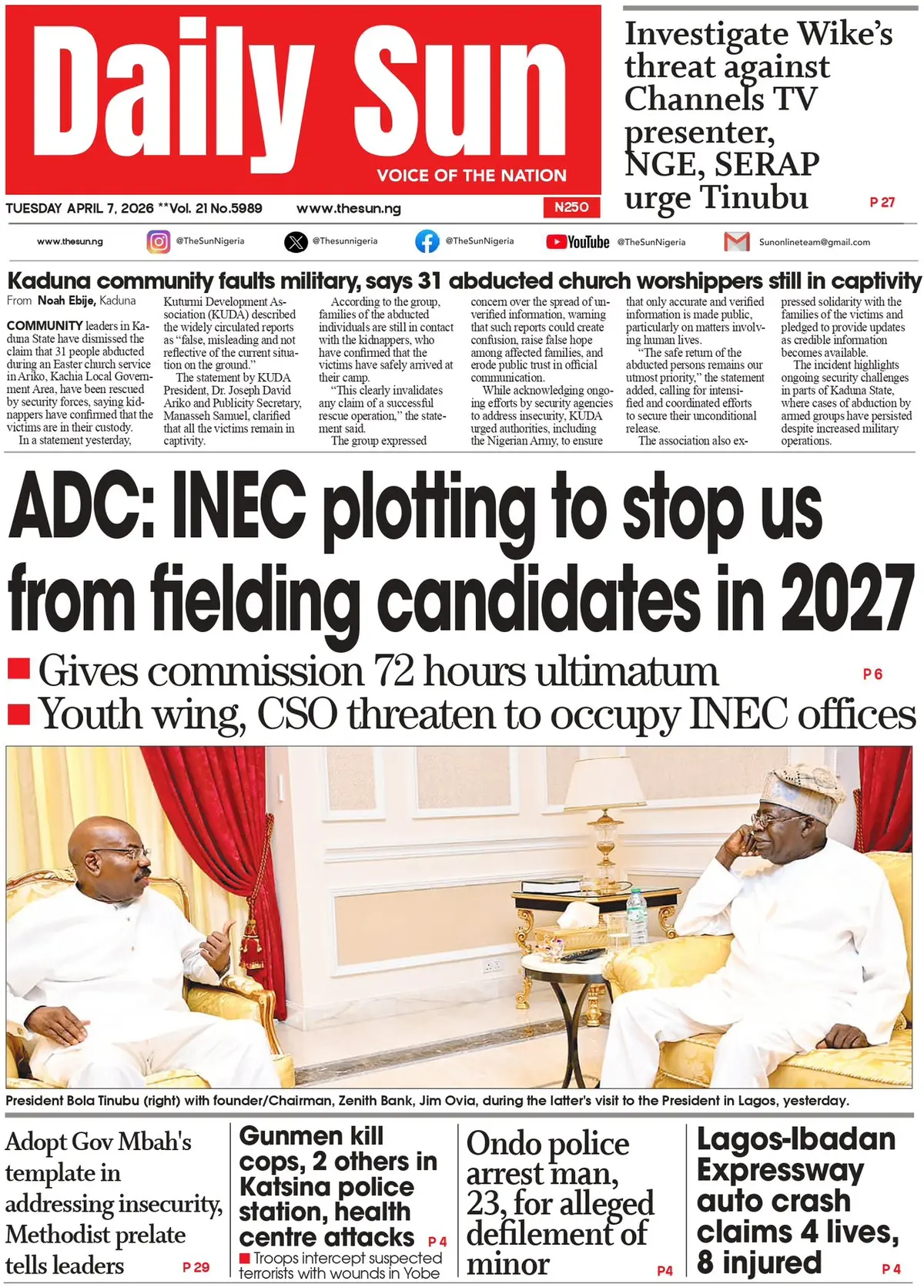 Front Page The Sun (Nigeria) 07/04/2026