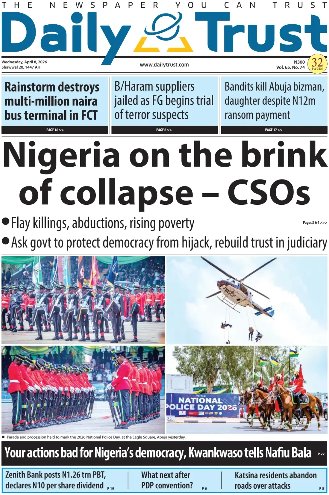 Front Page Daily Trust 08/04/2026