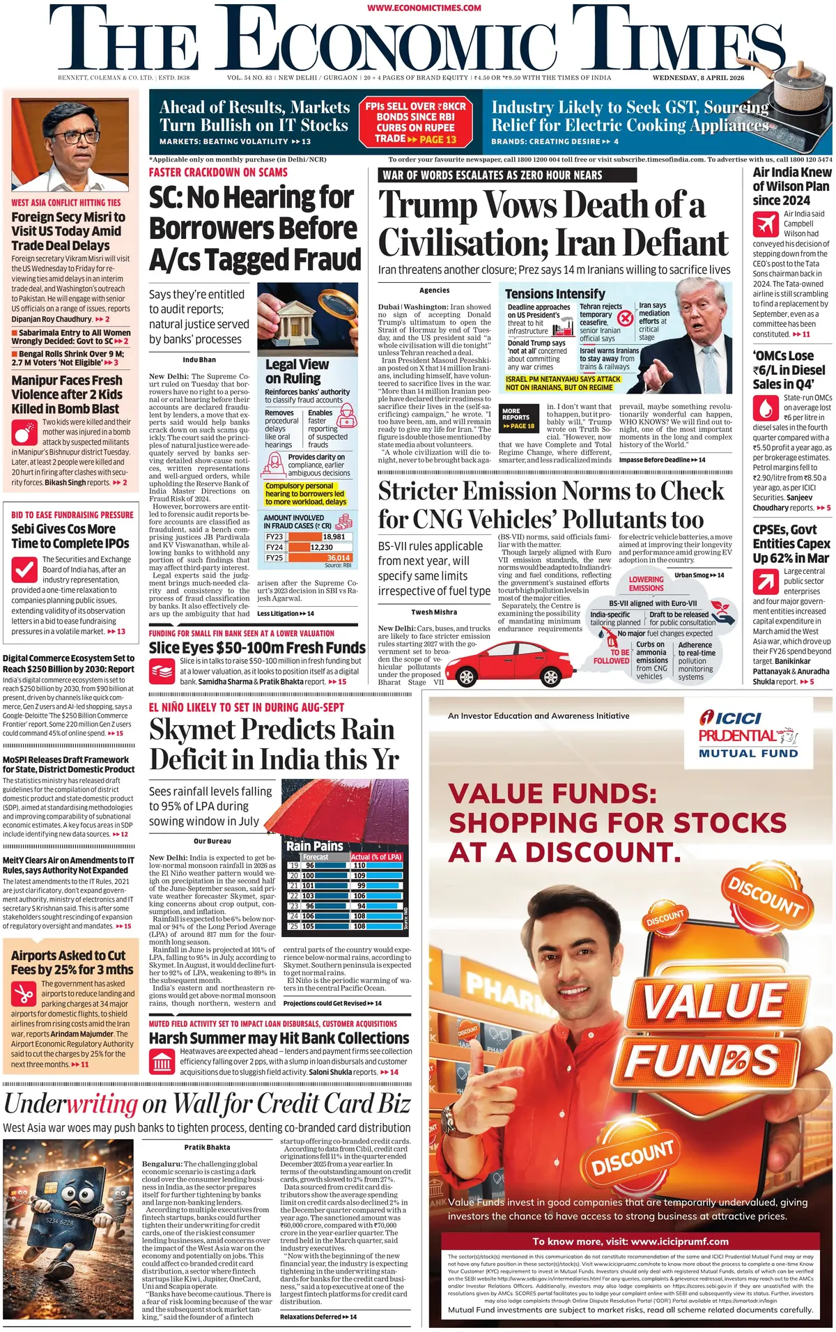 Front Page The Economic Times 08/04/2026
