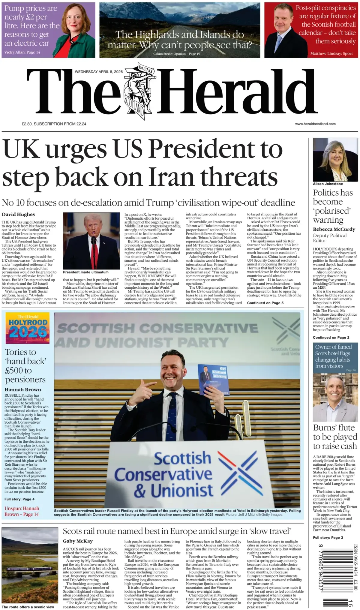 Front Page The Herald | Scotland 08/04/2026