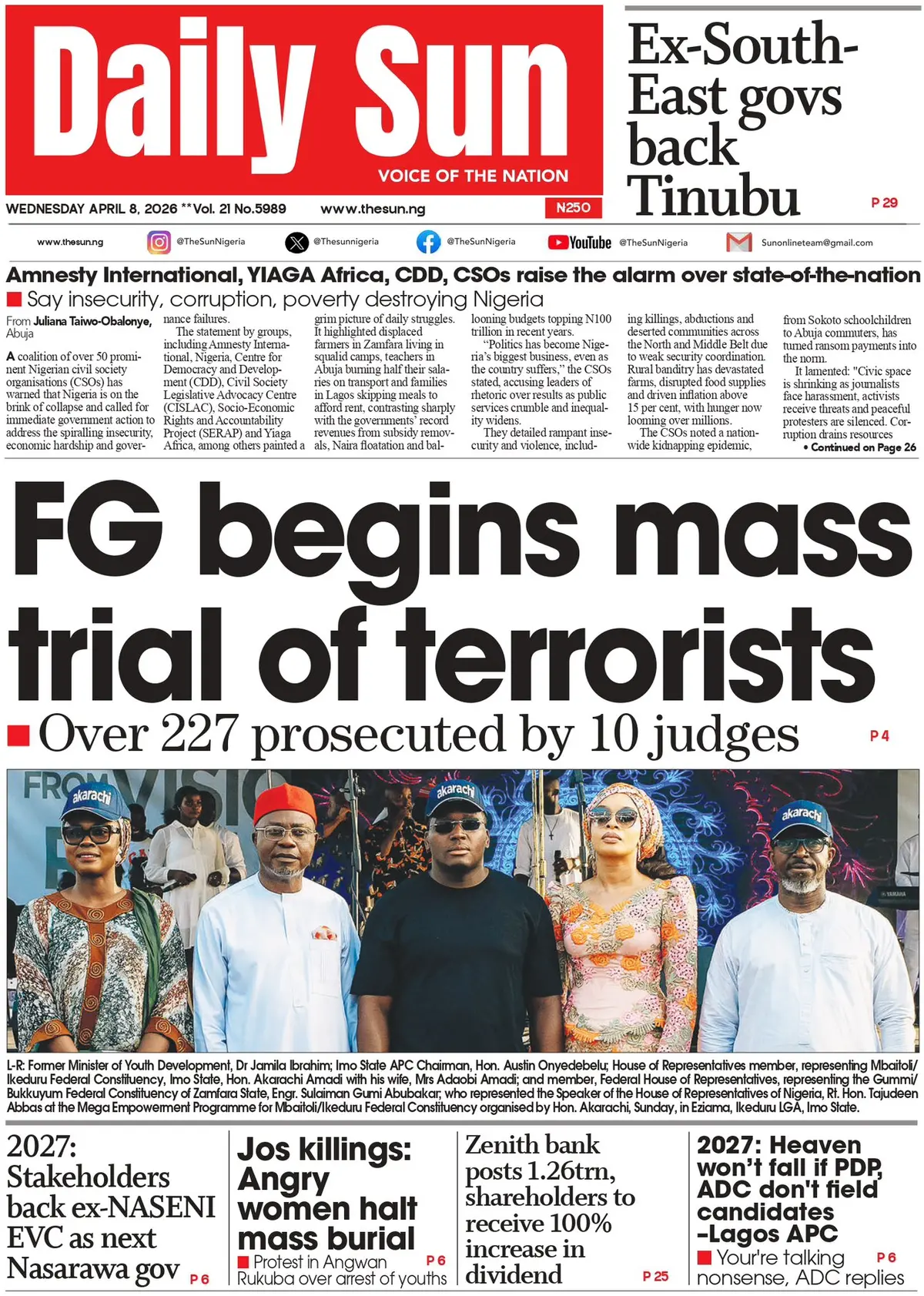 Front Page The Sun (Nigeria) 08/04/2026