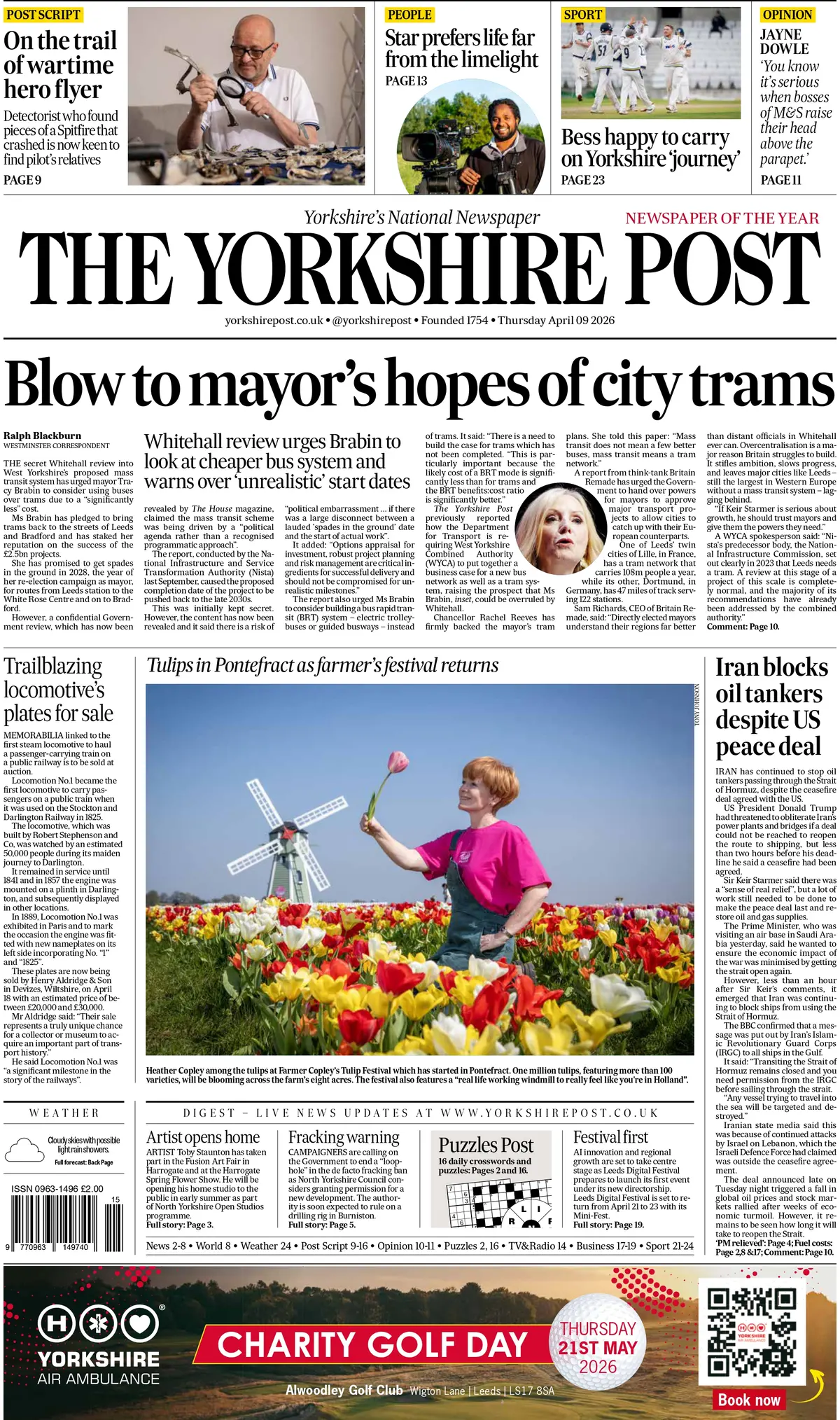 Front Page The Yorkshire Post 09/04/2026
