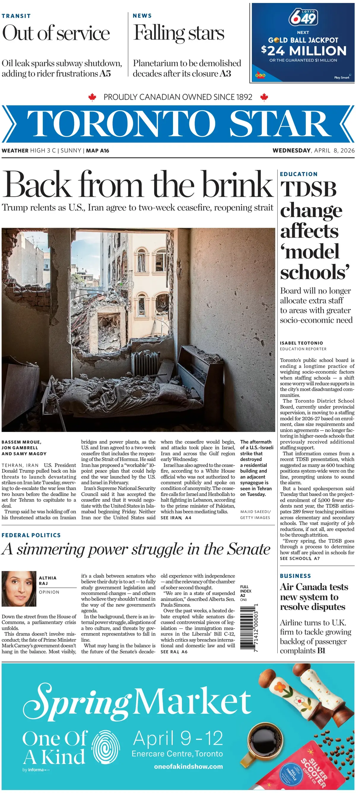 Front Page Toronto Star 08/04/2026