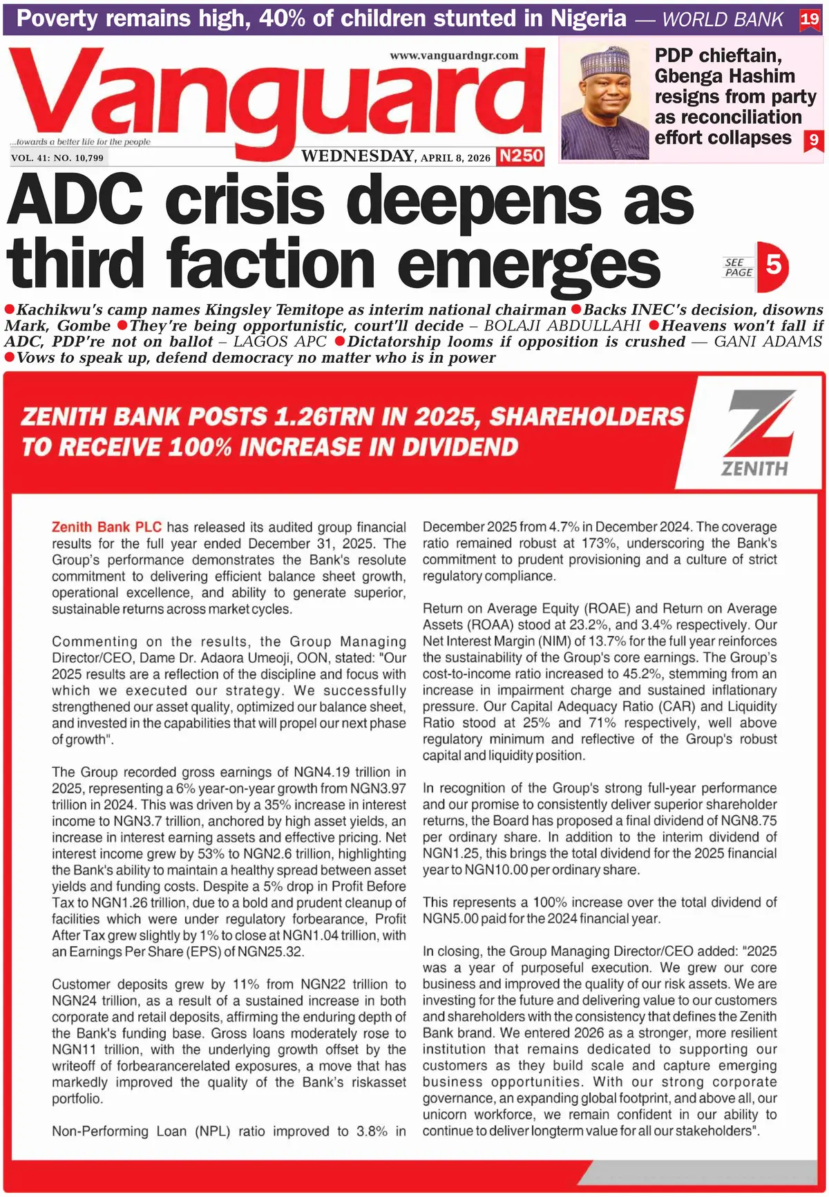 Front Page Vanguard 08/04/2026