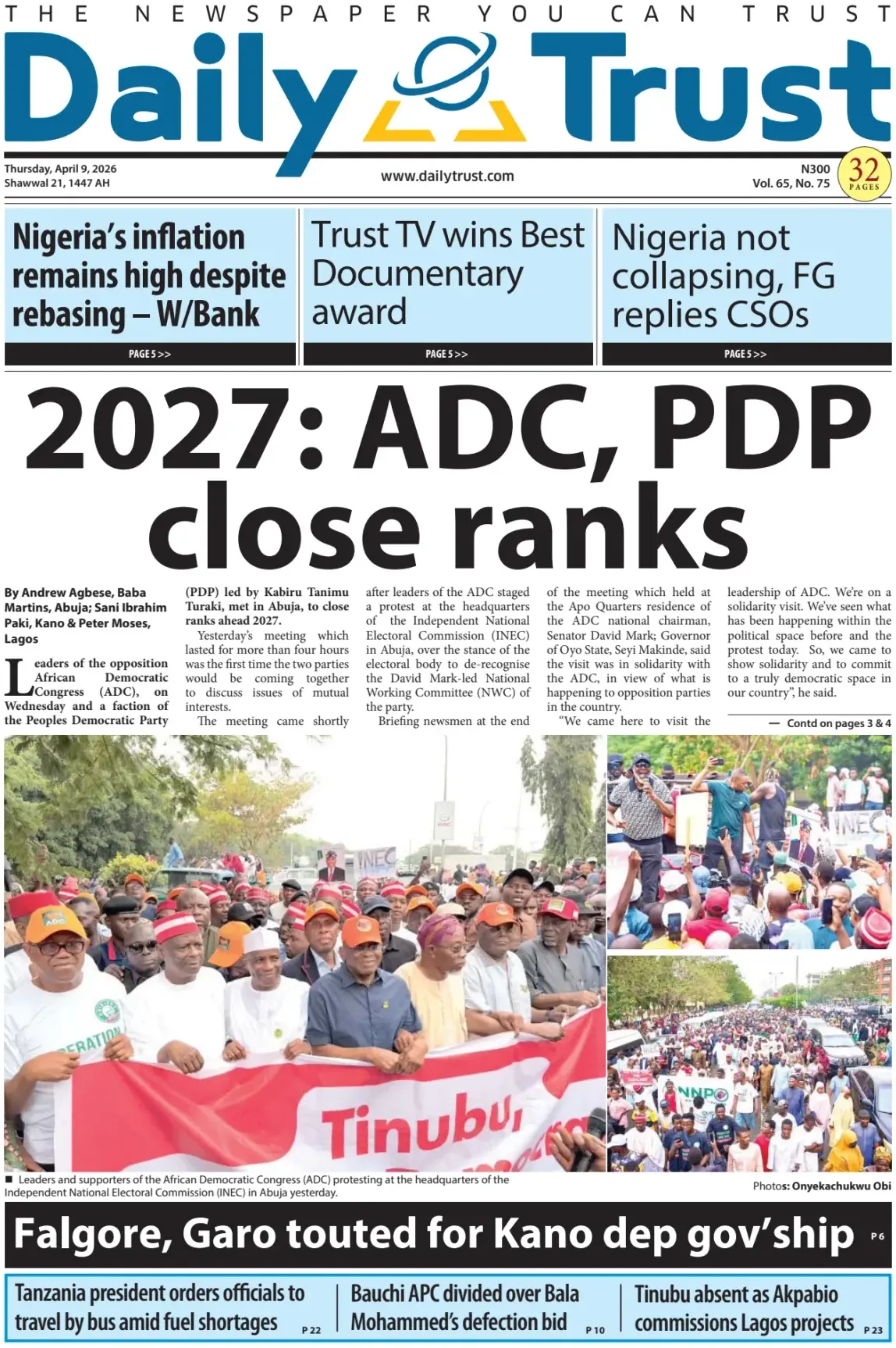 Front Page Daily Trust 09/04/2026