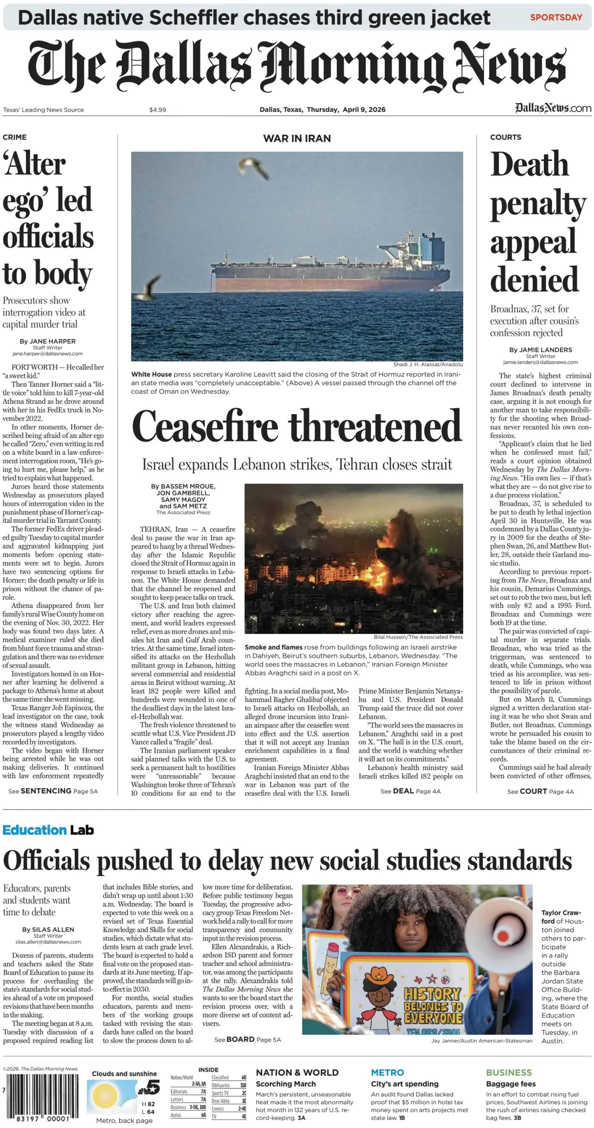 Cover The Dallas Morning News 09/04/2026