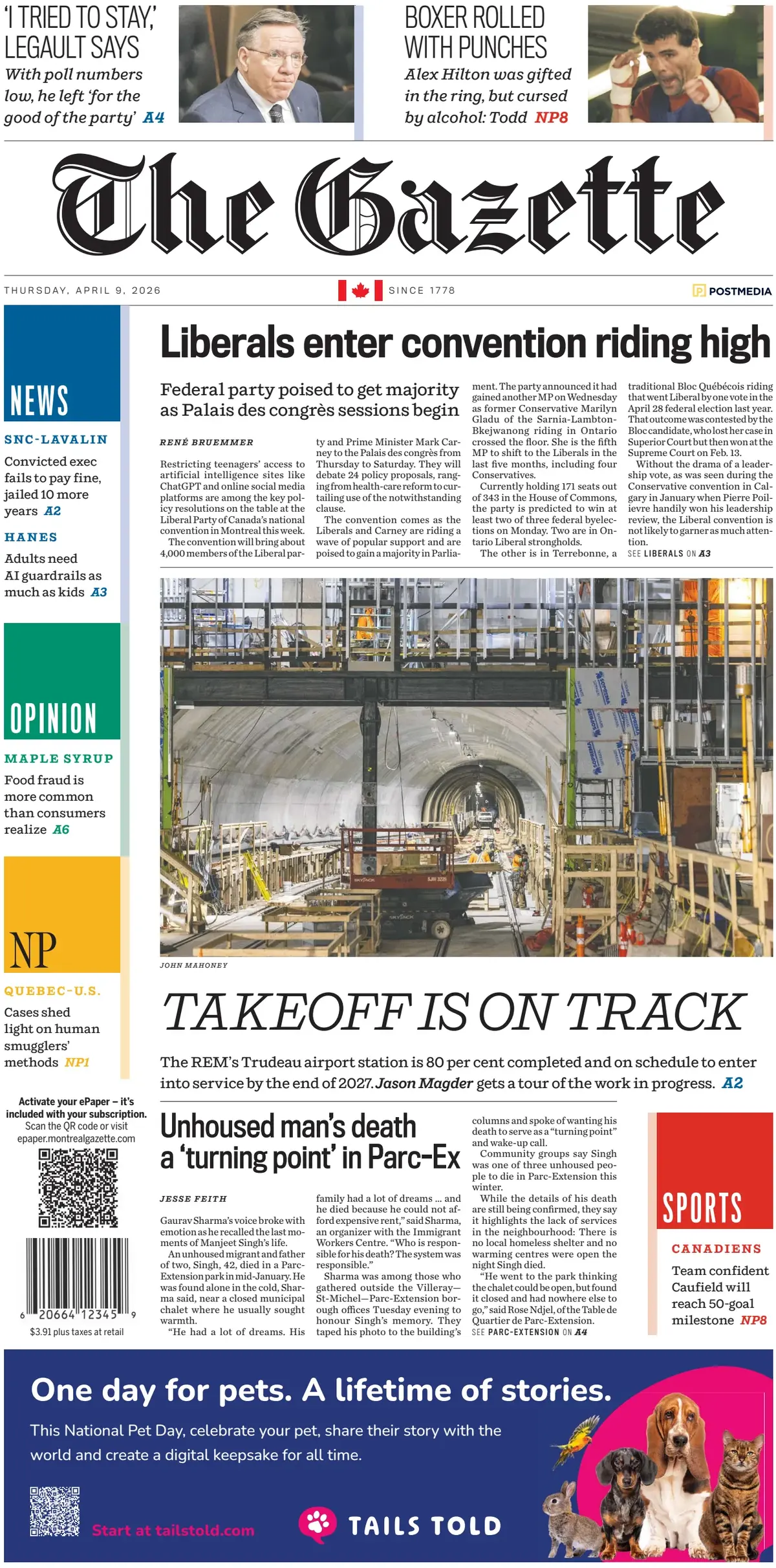 Front Page The Gazette (Montreal) 09/04/2026