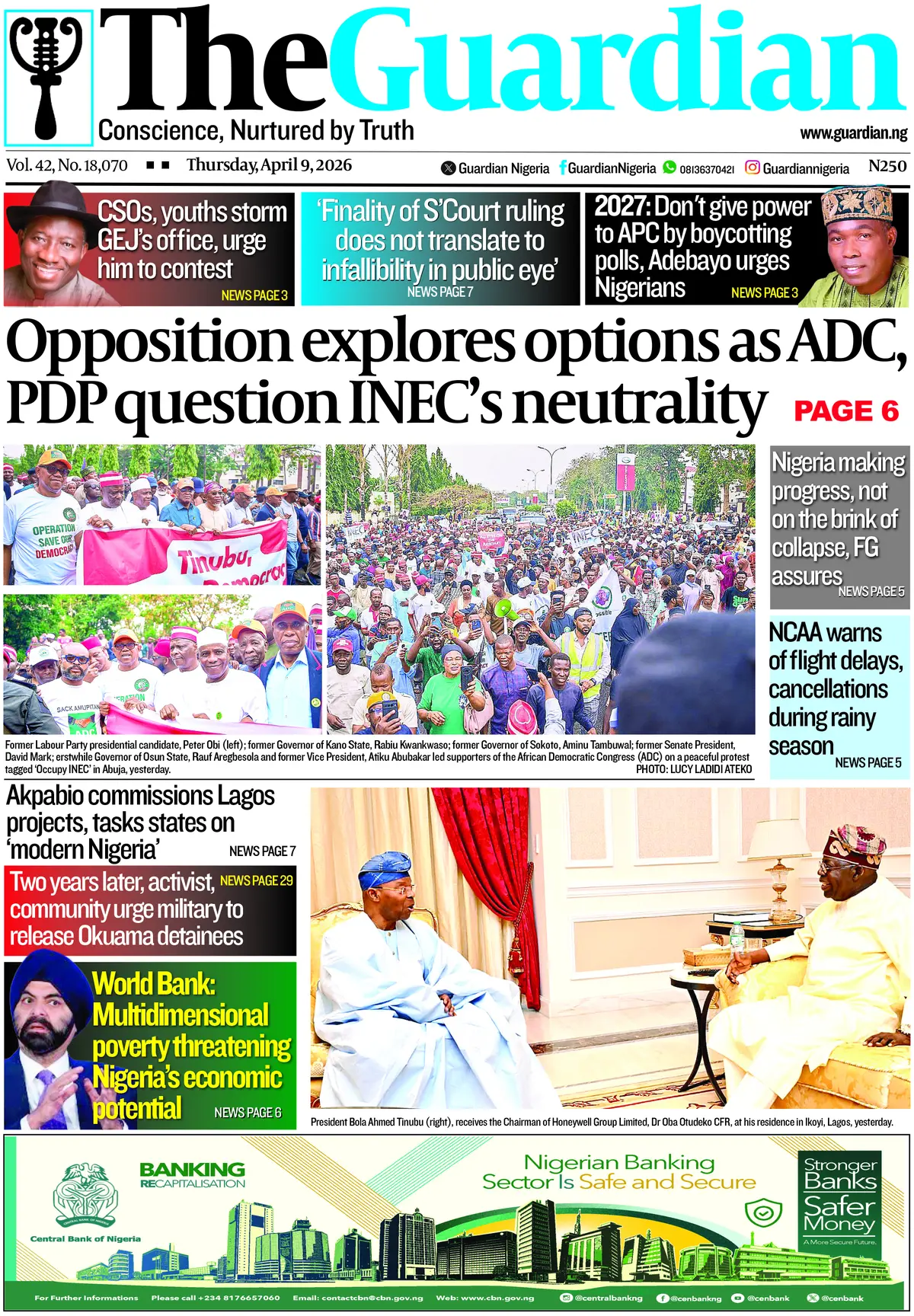 Front Page The Guardia (Nigeria) 09/04/2026