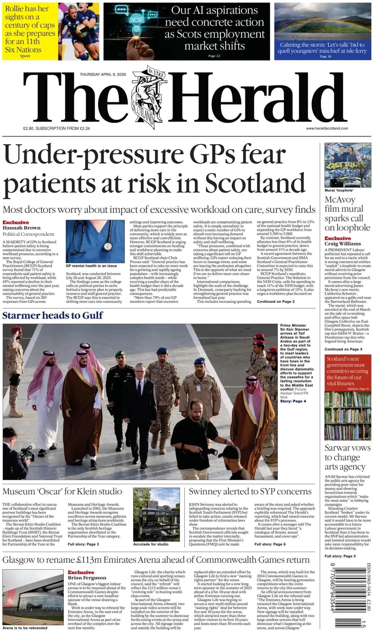 Front Page The Herald | Scotland 09/04/2026