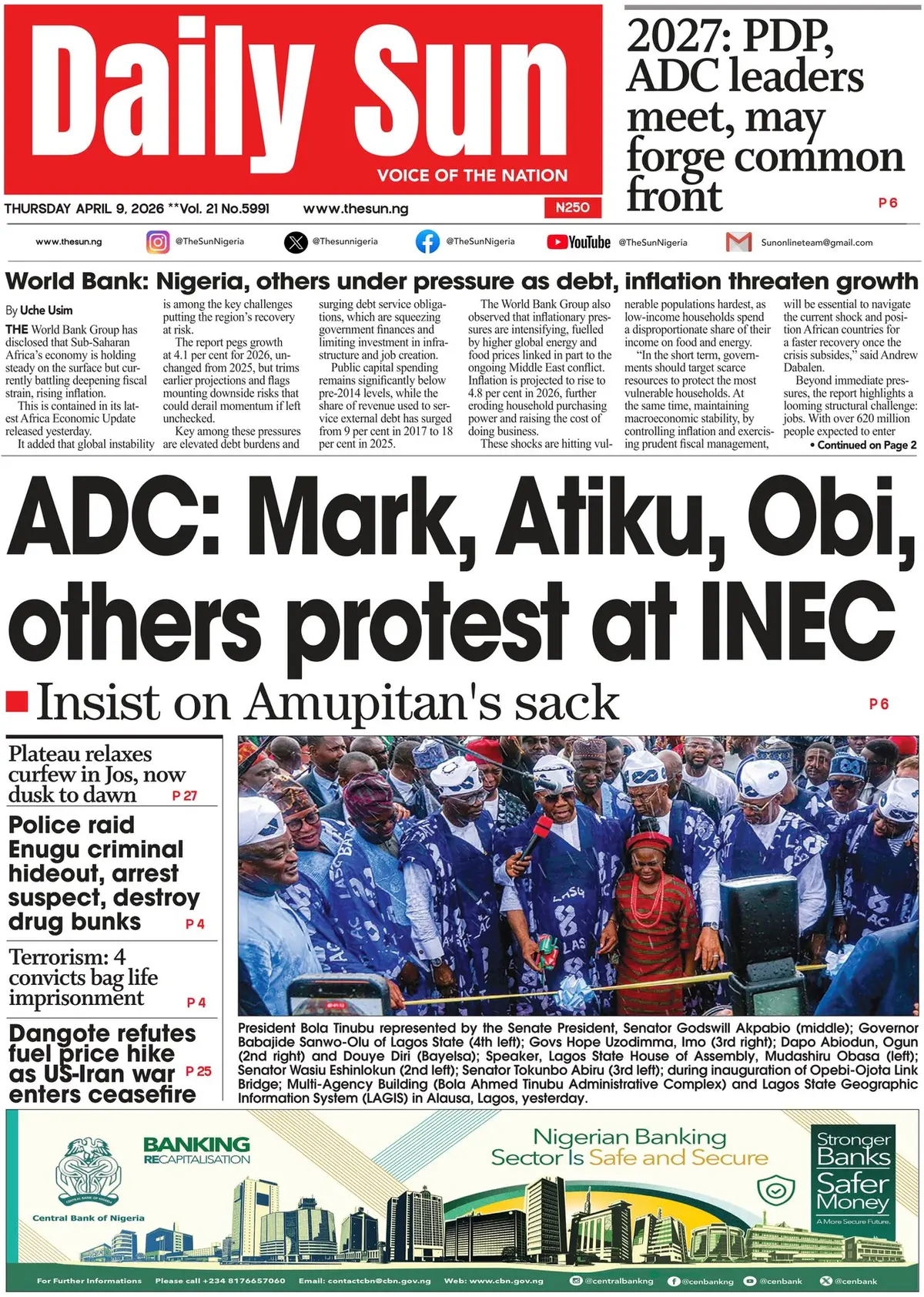 Front Page The Sun (Nigeria) 09/04/2026