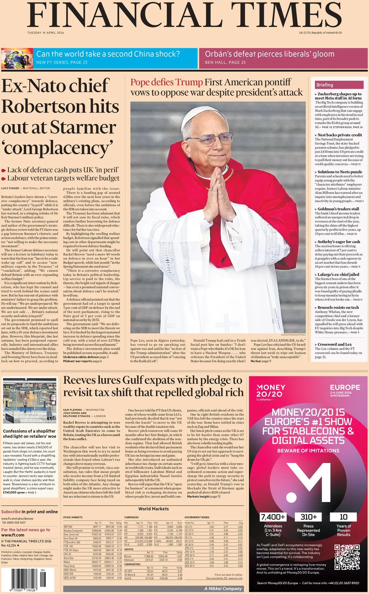 Front Page Financial Times 14/04/2026