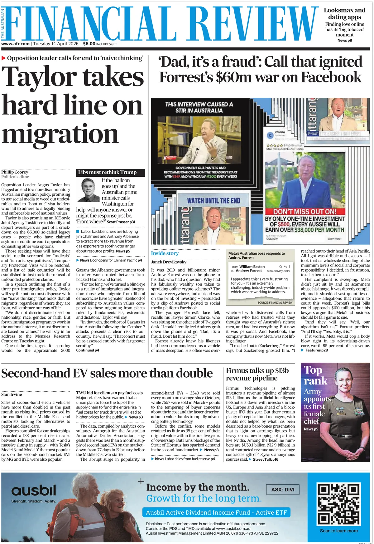 Front Page The Australian Financial Review | AFR 14/04/2026