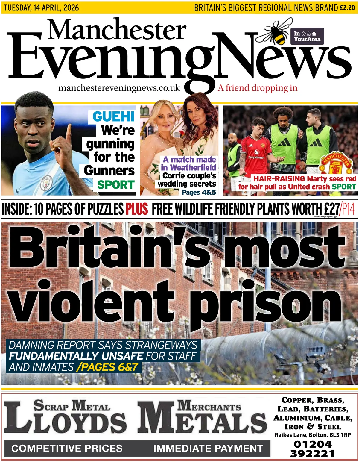 Front Page Manchester Evening News 14/04/2026