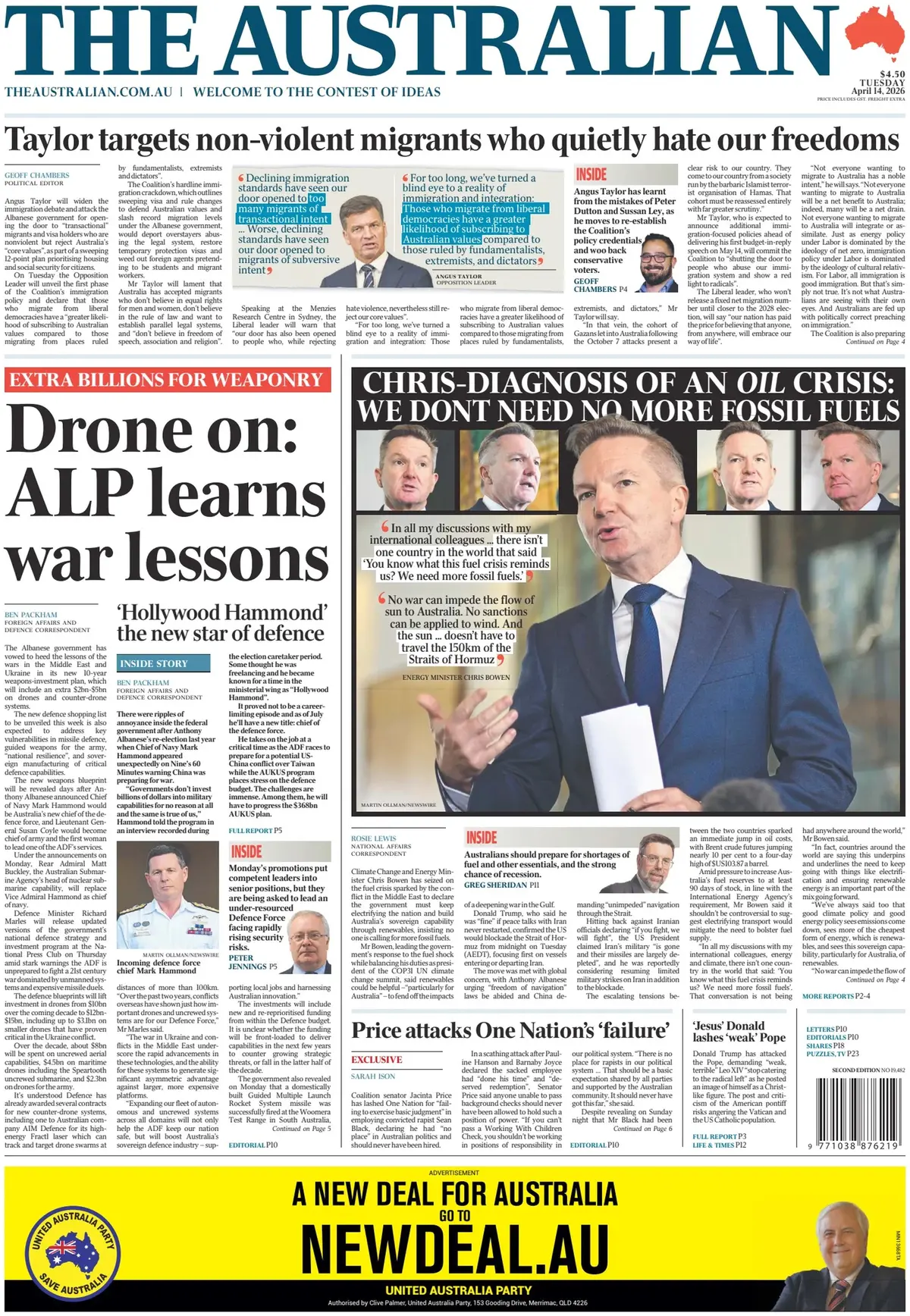Front Page The Australian 14/04/2026
