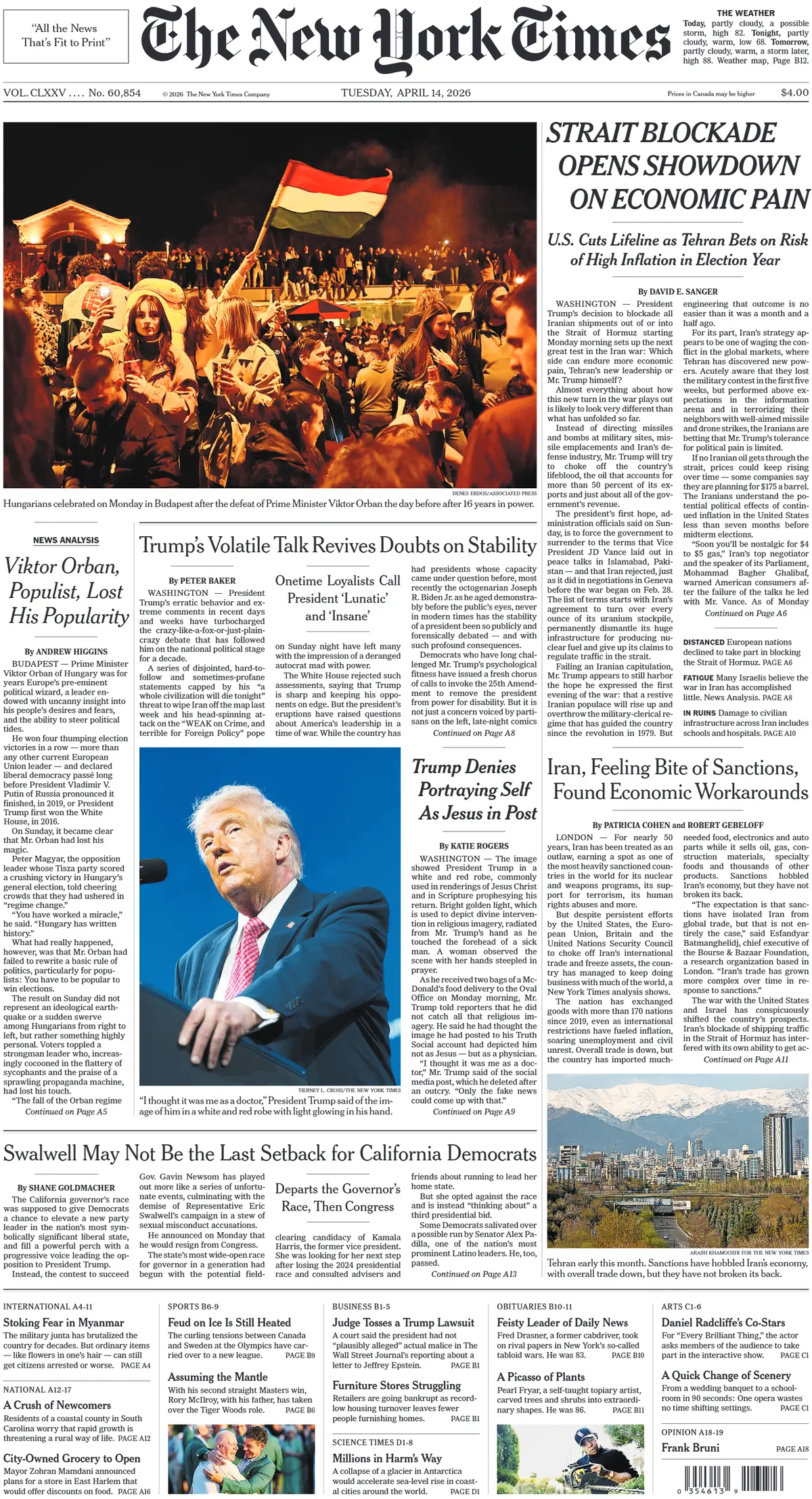 Cover The New York Times 14/04/2026